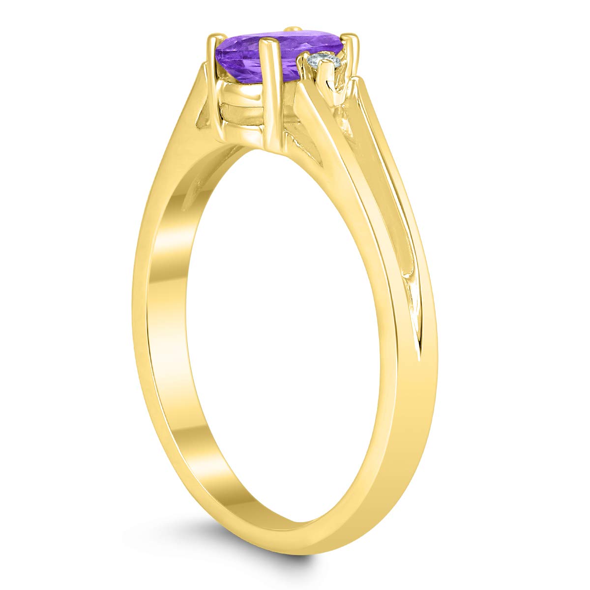 6X4MM Amethyst & Diamond 3-Stone Ring in 10K Yellow Gold | Elegant Open Design for Women | Perfect for Engagement, Anniversary & Special Occasion Gifts