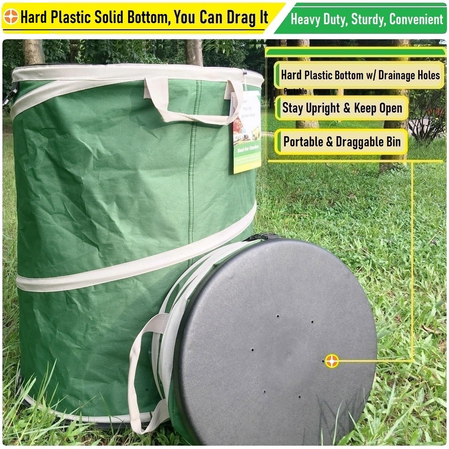 46-Gallon Collapsible Trash Can with Hard-Shell Bottom - 22x28 Inch Yard Waste Bag for Garden Debris, Recycling, Camping & Laundry | Heavy-Duty Collapsible Container with 4 Handles for Leaves, Grass Clippings & Outdoor Cleanup | Perfect for Backyard, Garage & RV Use