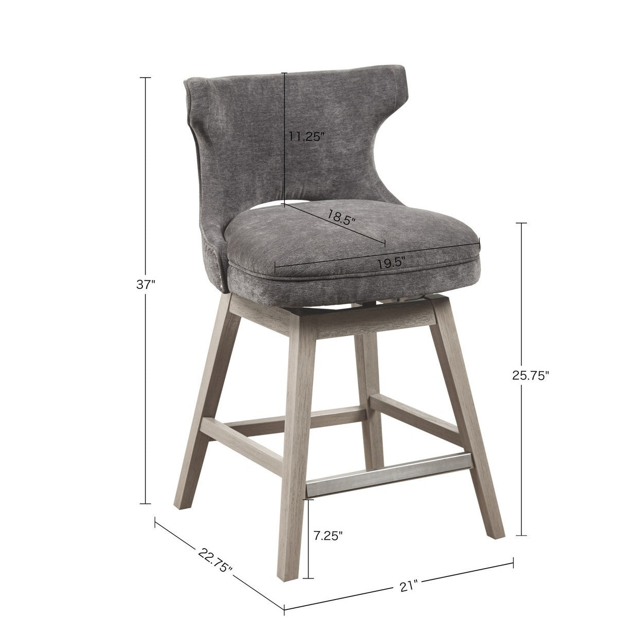 DTY Indoor Living Swivel Counter Stool - Adjustable Height Bar Stool with Padded Seat for Kitchen Island, Breakfast Nook & Home Bar - Comfortable Modern Dining Chair for Small Spaces