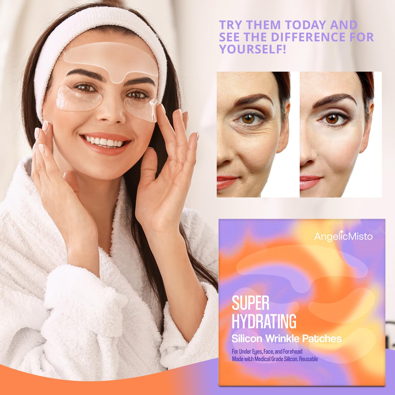 AngelicMisto Reusable Silicone Patches for Under Eye, Face & Forehead Wrinkles - Anti-Aging Skincare Treatment for Dark Circles & Fine Lines | Perfect for Nighttime Routine & Travel