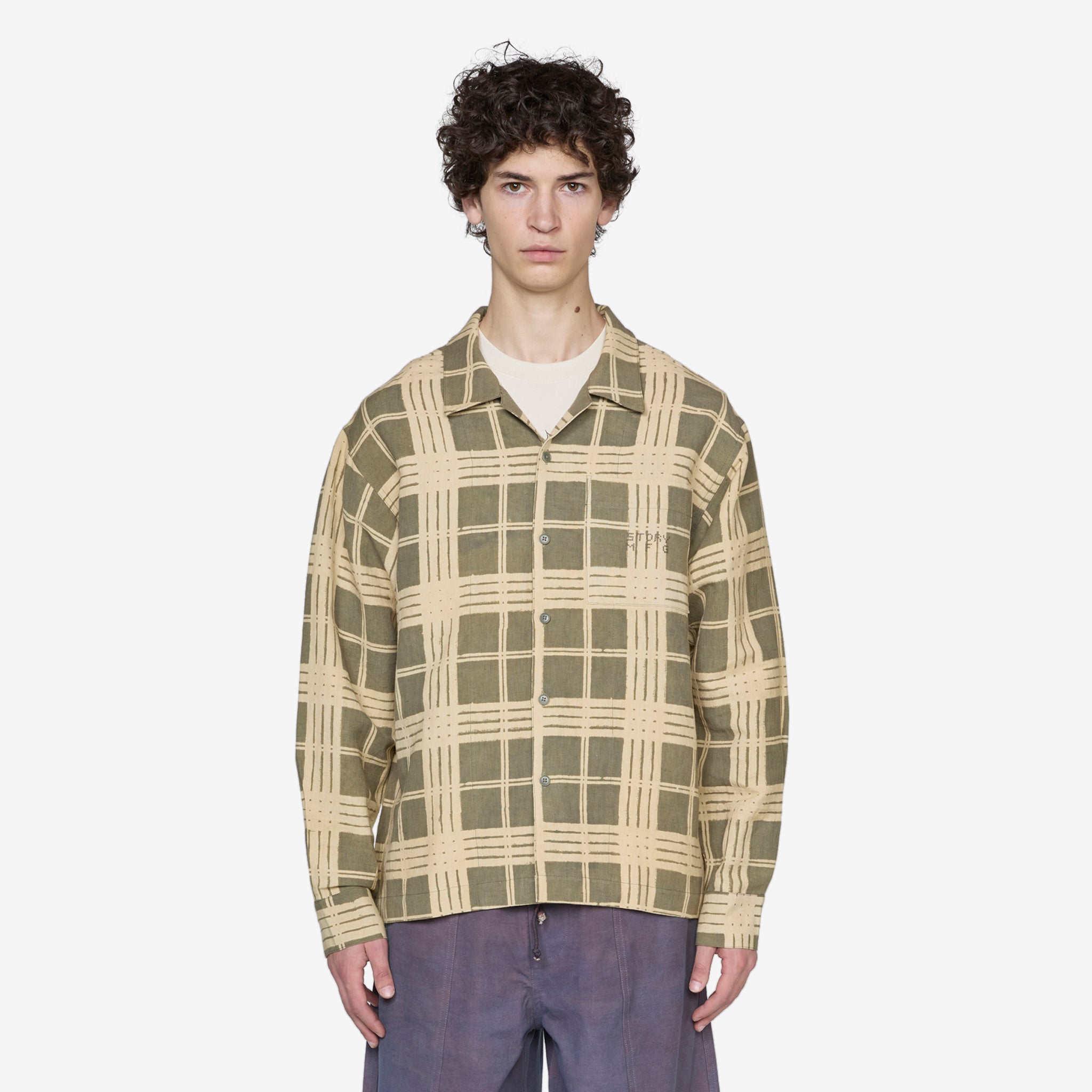 Olive Resist Check Long Sleeve Greeting Shirt - Perfect for Casual Outings, Office Wear & Holiday Gatherings