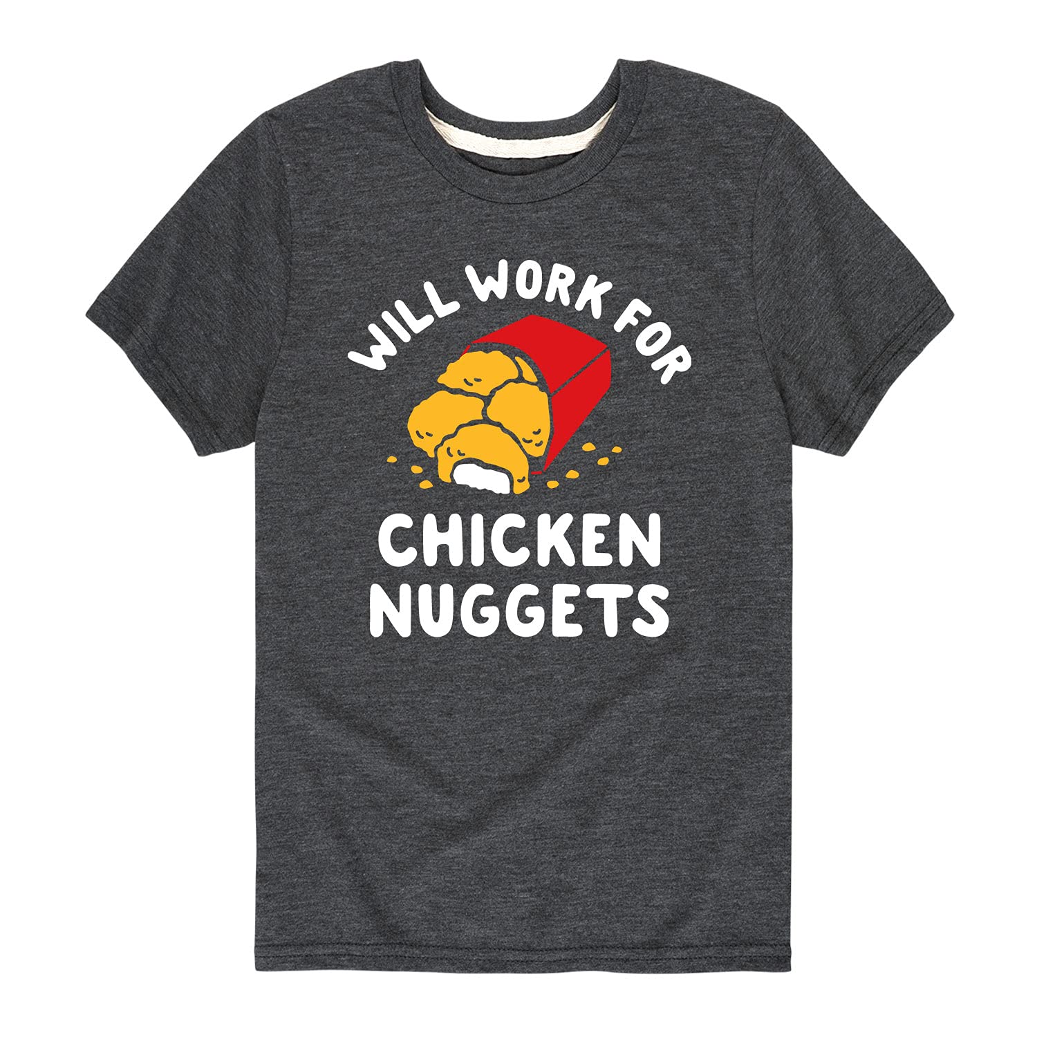 Funny Graphic T-Shirt for Toddlers & Kids - 'Will Work for Chicken Nuggets' Slogan Tee - Comfortable Short Sleeve Shirt for Playdates, School & Family Outings