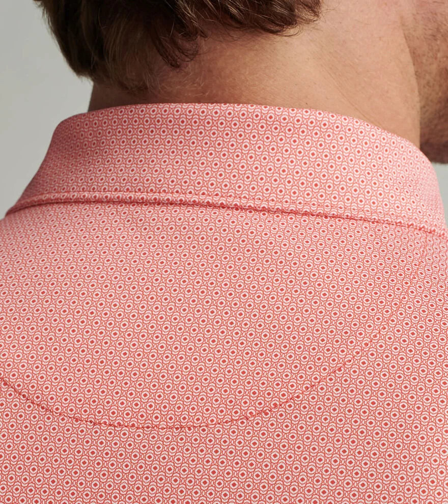 Peter Millar Men's Featherweight Geo Links Polo Shirt - Lightweight Performance Golf & Casual Wear in Azalea Pink for Summer Outdoor Activities