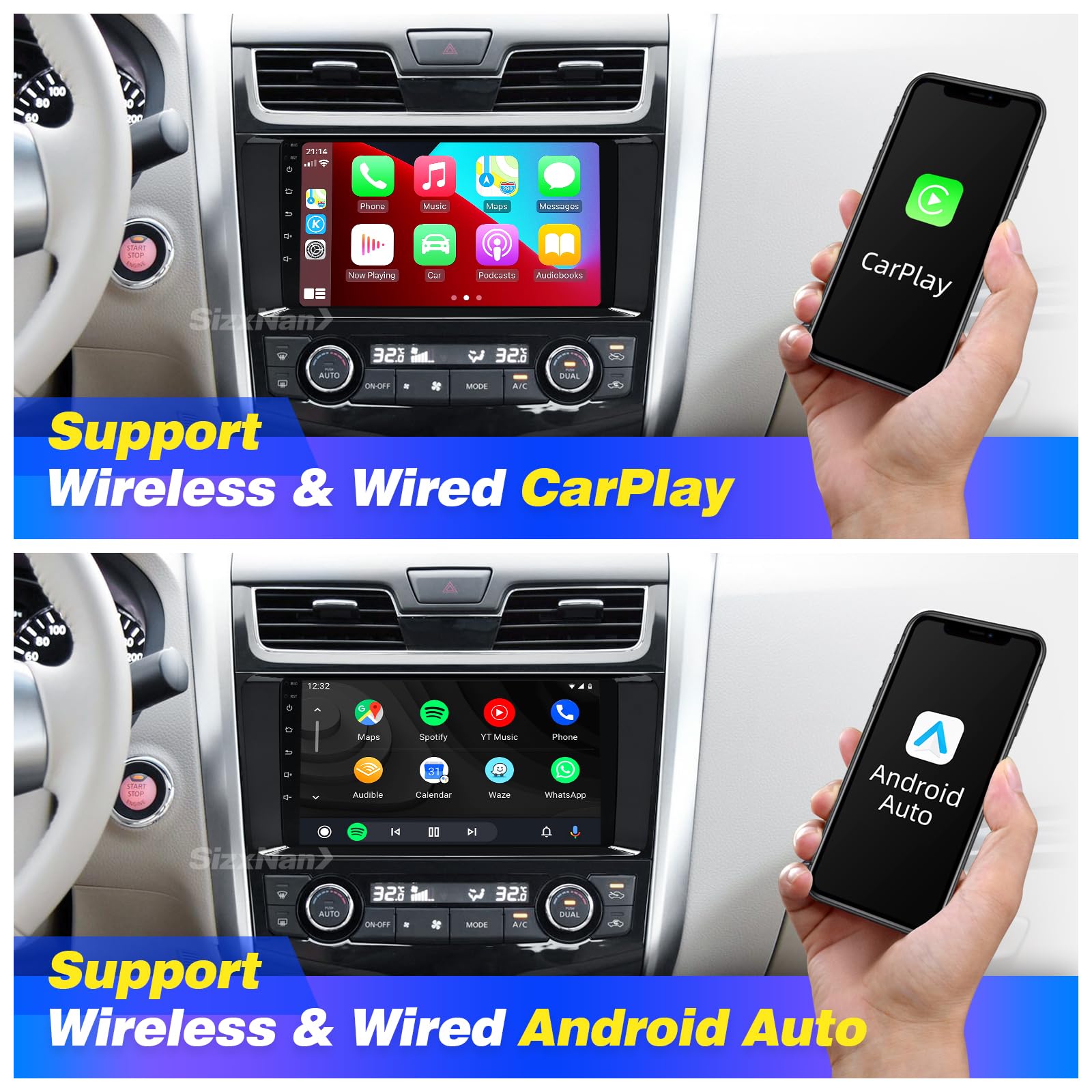 ALTIMA 2013-2018 Car Stereo with Wireless CarPlay & Android Auto - 8-Core 1280x720 Touchscreen Head Unit, Bluetooth, GPS Navigation, WiFi, AM/FM, Backup Camera | Perfect for Upgrading Your Car's Multimedia System & Hands-Free Driving