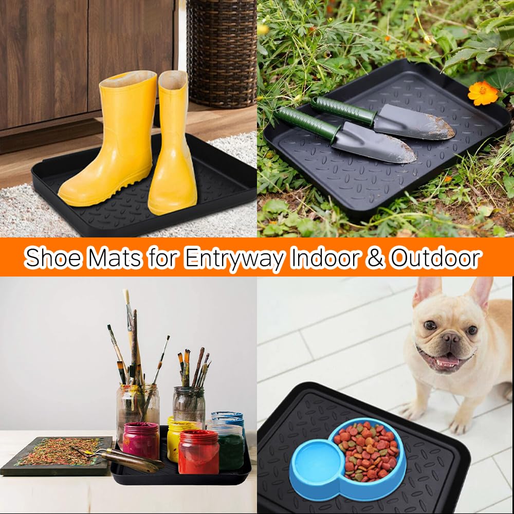 **3-Pack Waterproof Boot Tray for Entryway - 13.7x10.6x1.2 Inch Plastic Shoe Mat with Raised Lip - Multi-Use as Dog Food Mat, Pet Water Tray, Shoe Drying Mat & Trash Can Mat - Ideal for Indoor & Outdoor Use in Mudrooms, Garages & Pet Areas**