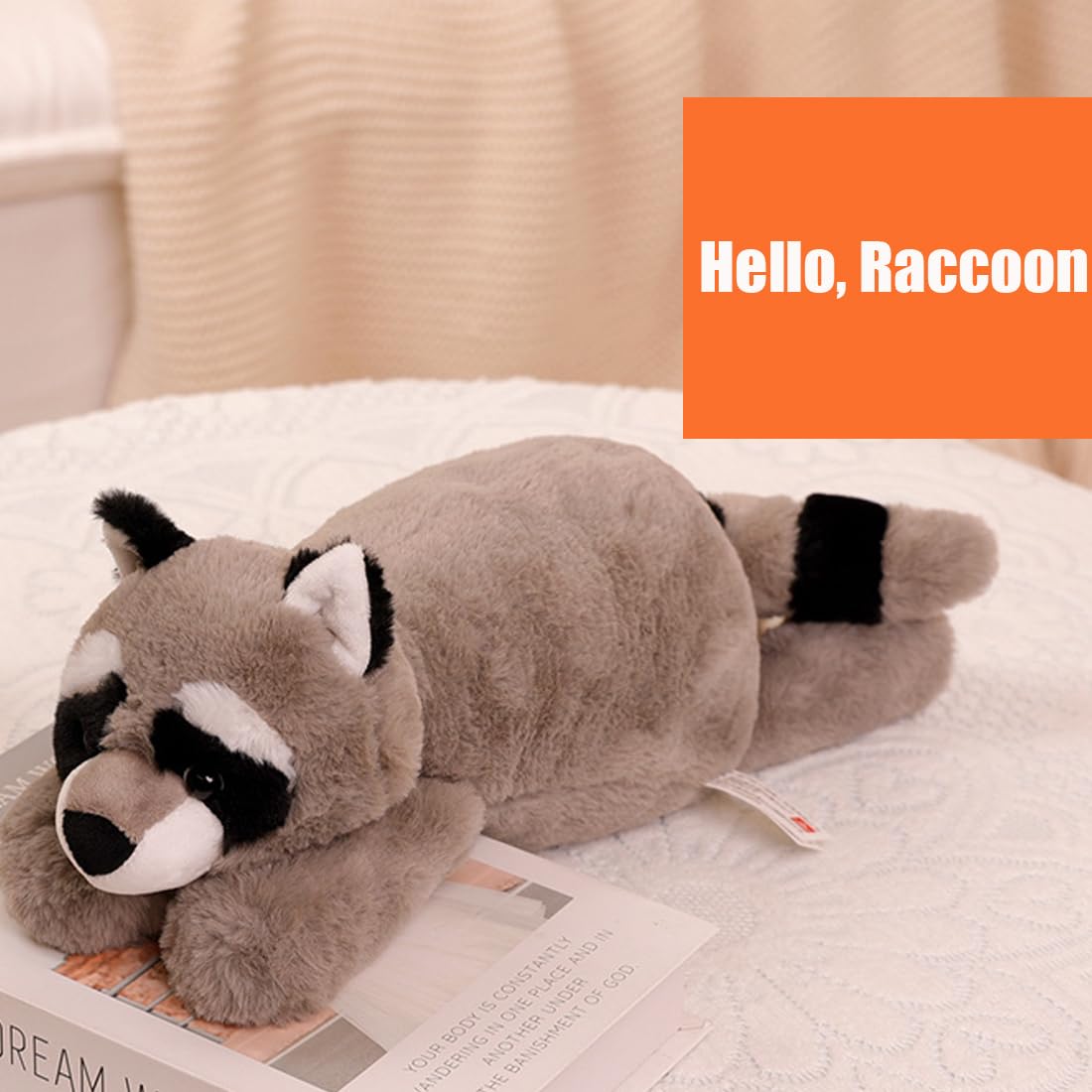 ELAINREN Realistic Brown Raccoon Plush Toy - Ultra Soft Large Stuffed Animal Pillow (23.6 Inches) - Perfect for Cuddling, Home Decor, and Gift Giving