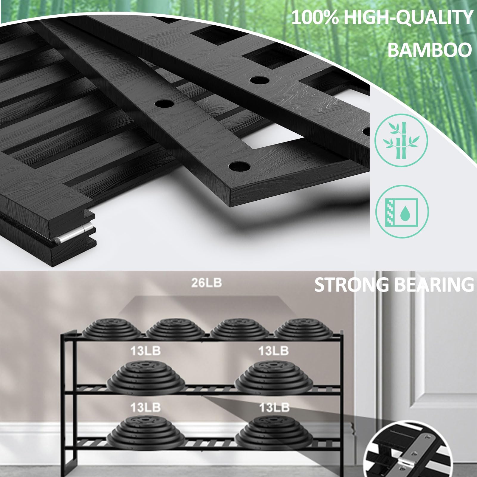 3-Tier Stackable Bamboo Shoe Rack Organizer - Holds 12-15 Pairs of Shoes for Closet, Entryway, Hallway, Bedroom & Garage - Space Saving Foldable Shoe Shelf (Black) - Perfect for Small Spaces & Shoe Storage Organization