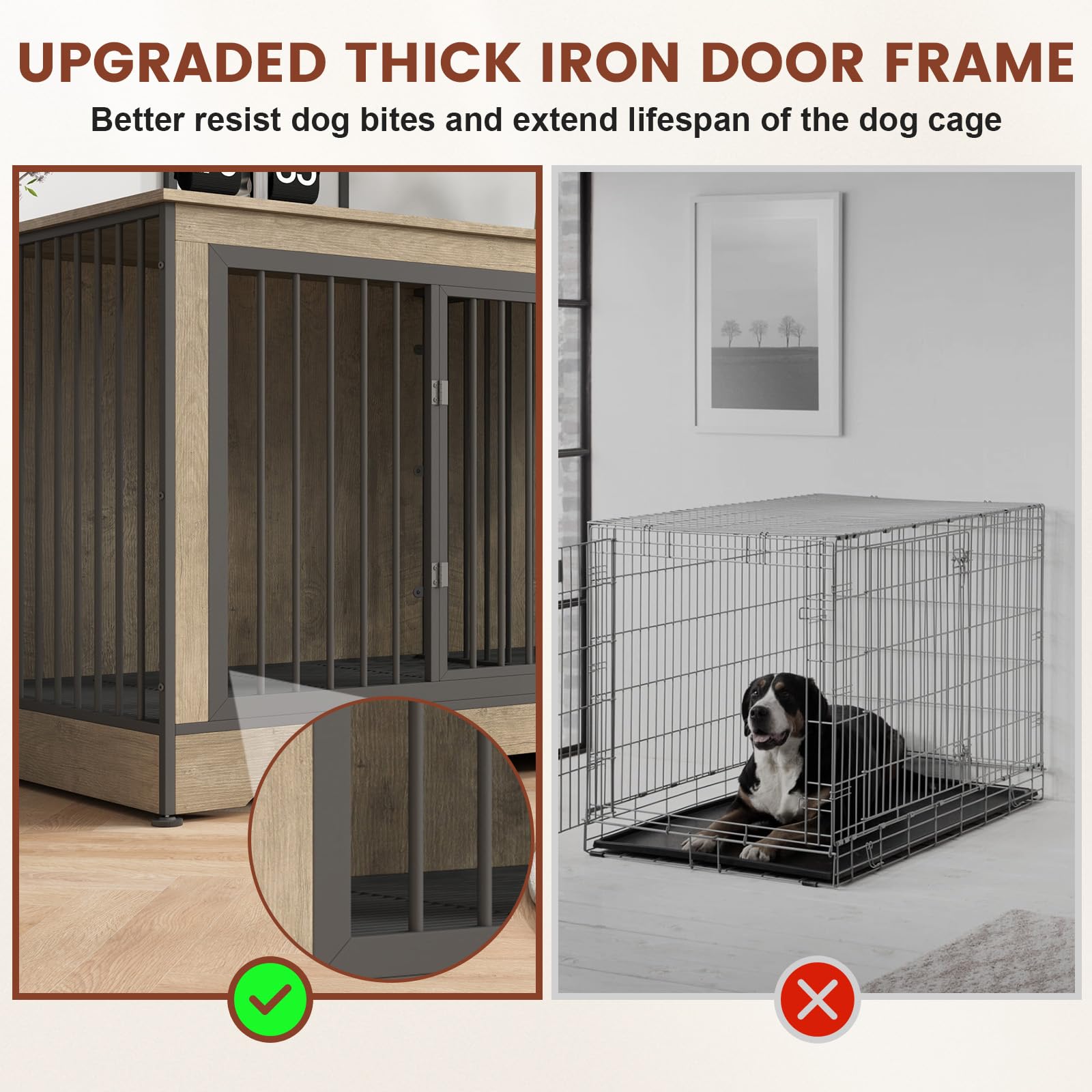 75 Inch Double Dog Crate Furniture for 2 Large Dogs with Removable Trays - 3-in-1 Grey Large Dog Kennel with Divider, TV Stand & Pet House - Perfect for Living Room, Bedroom or Home Office