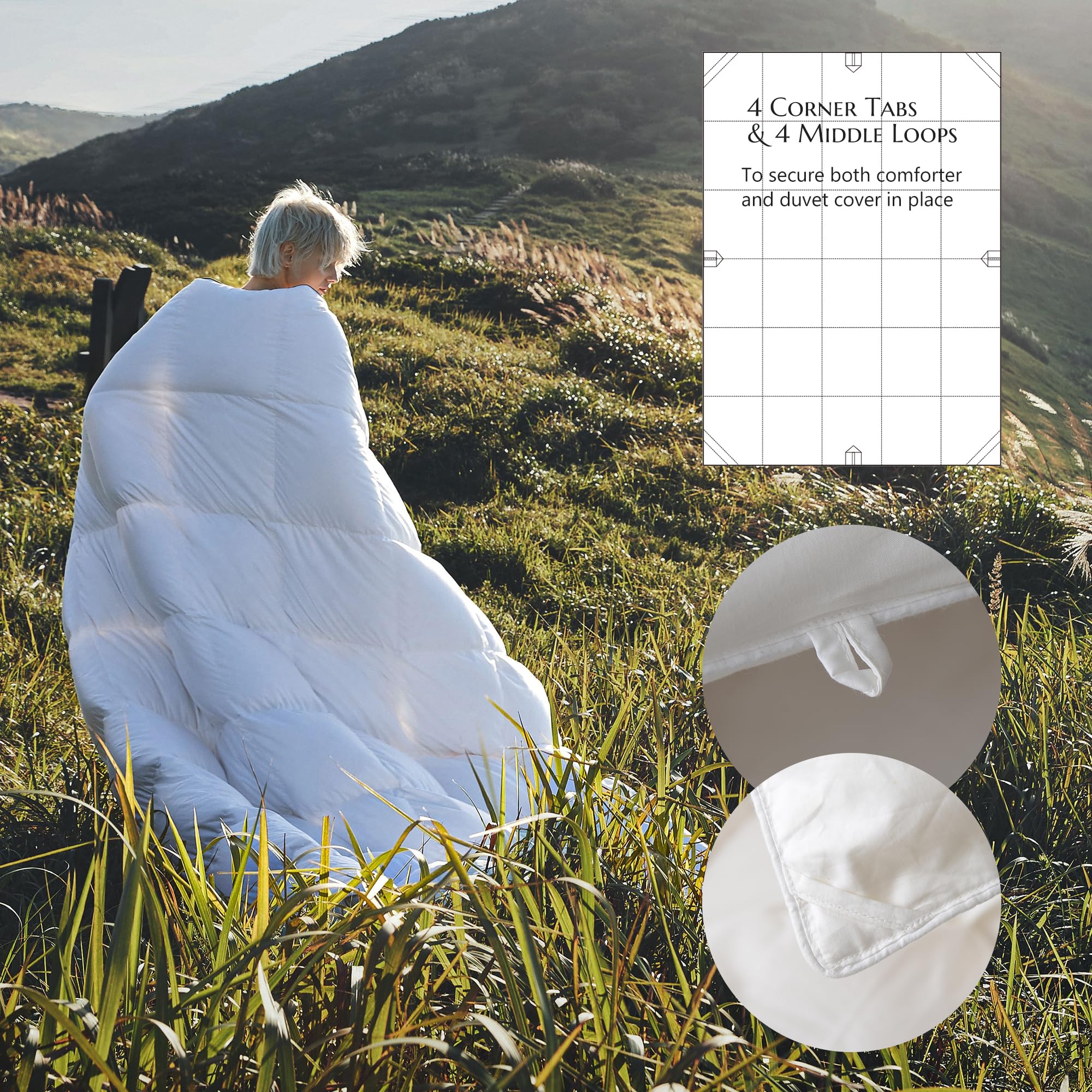Premium All-Season Luxury Goose Down Comforter - Ultra Soft & Fluffy 65 oz Fill Weight Duvet Insert for King Size Bed (106