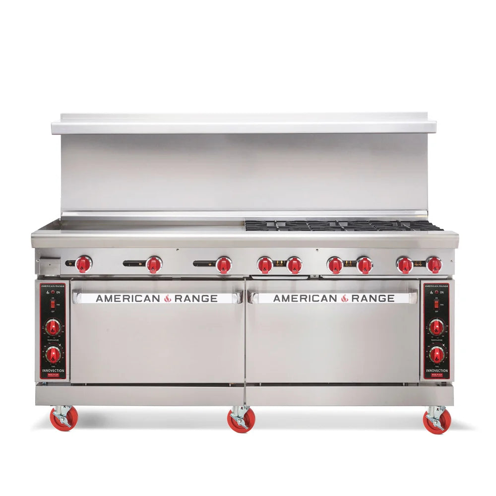 American Range AR 36G 6B 72 6-Burner Commercial Gas Range with 36-Inch Griddle & Dual Convection Ovens - Perfect for Restaurants, Catering Kitchens & High-Volume Cooking