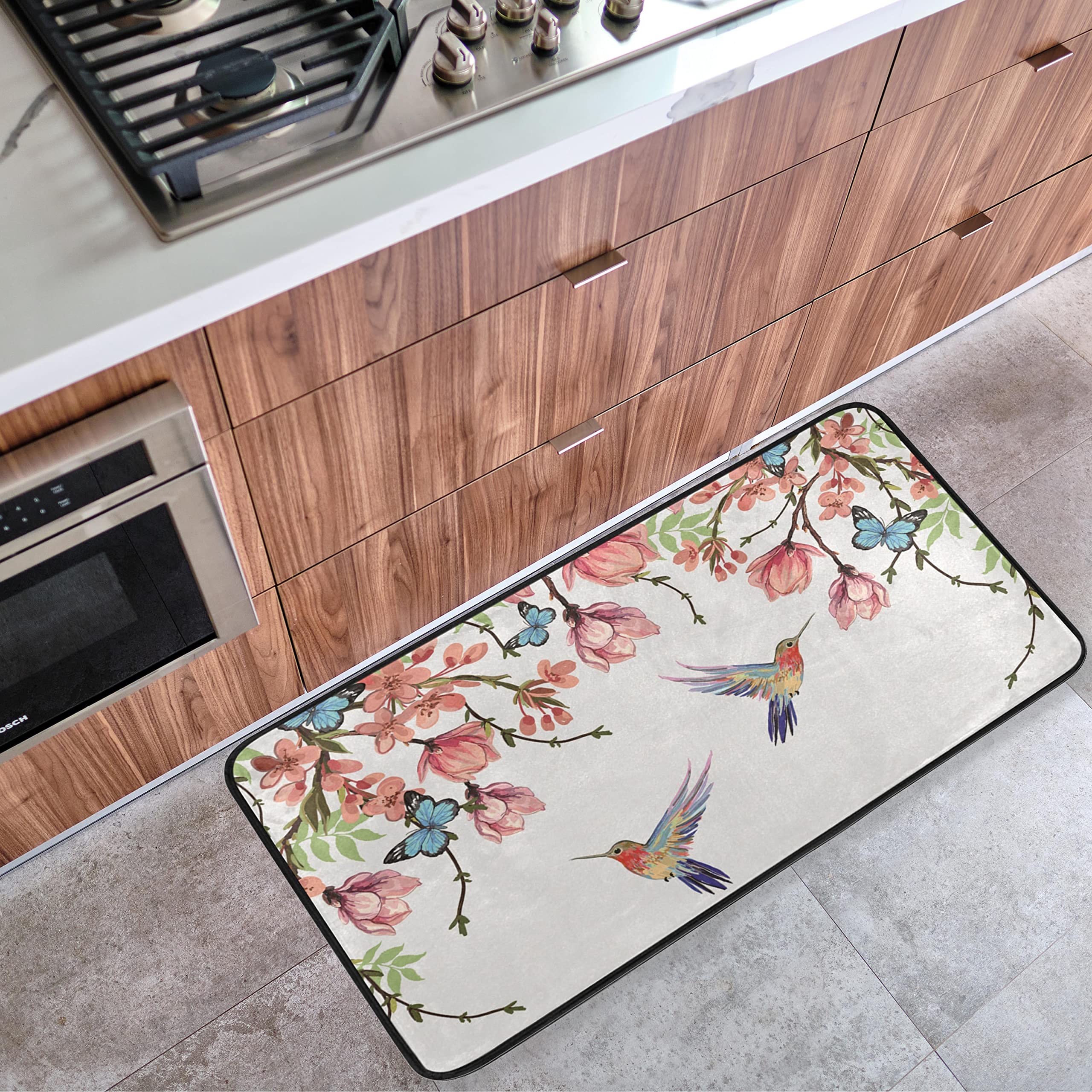 Hummingbird Kitchen Mats 39x20 Inch - Anti-Fatigue Butterfly Design Non-Slip Floor Rug - Waterproof Oil Resistant Kitchen Carpet for Home, Bath & Outdoor Decor - Perfect for Cooking, Dishwashing & Standing Comfort