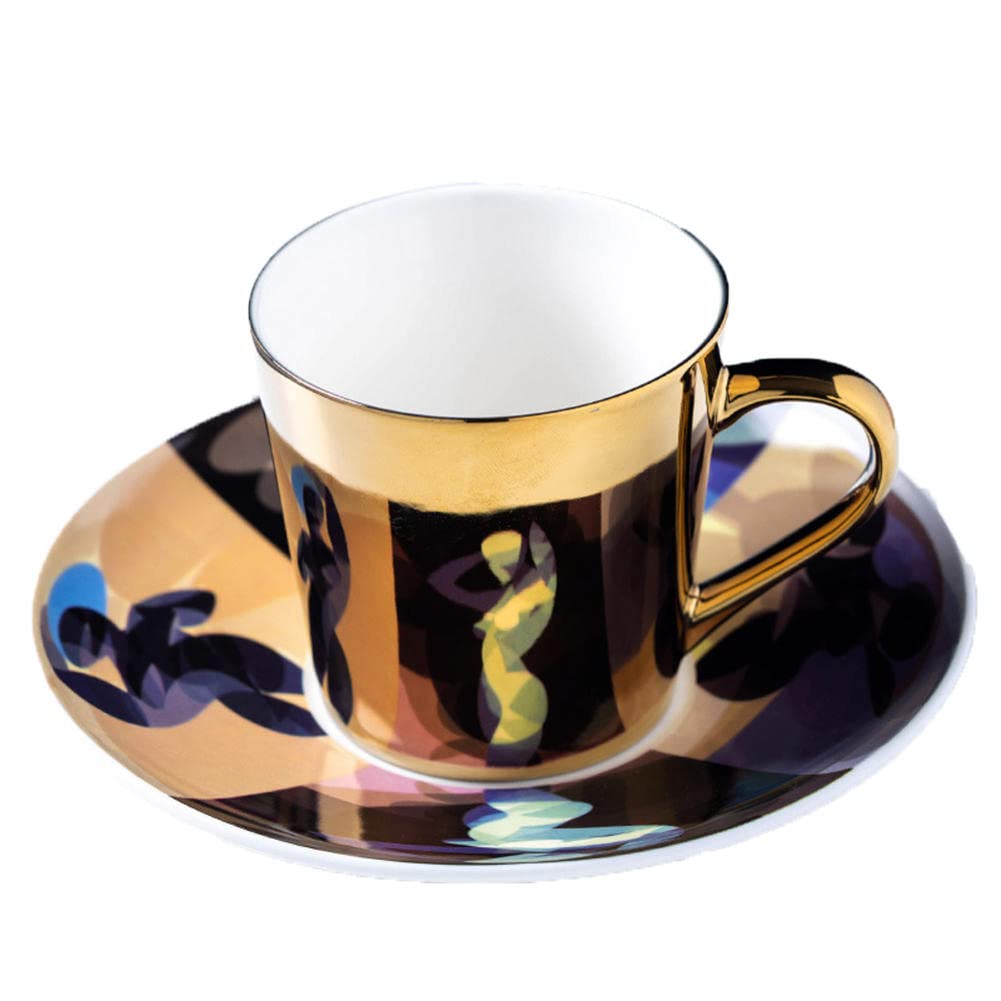 Premium Ceramic Coffee Mug with Handle & Mirror Saucer - Reflective Electroplated Design for Home, Office & Gifts - Perfect for Espresso, Latte & Tea Lovers