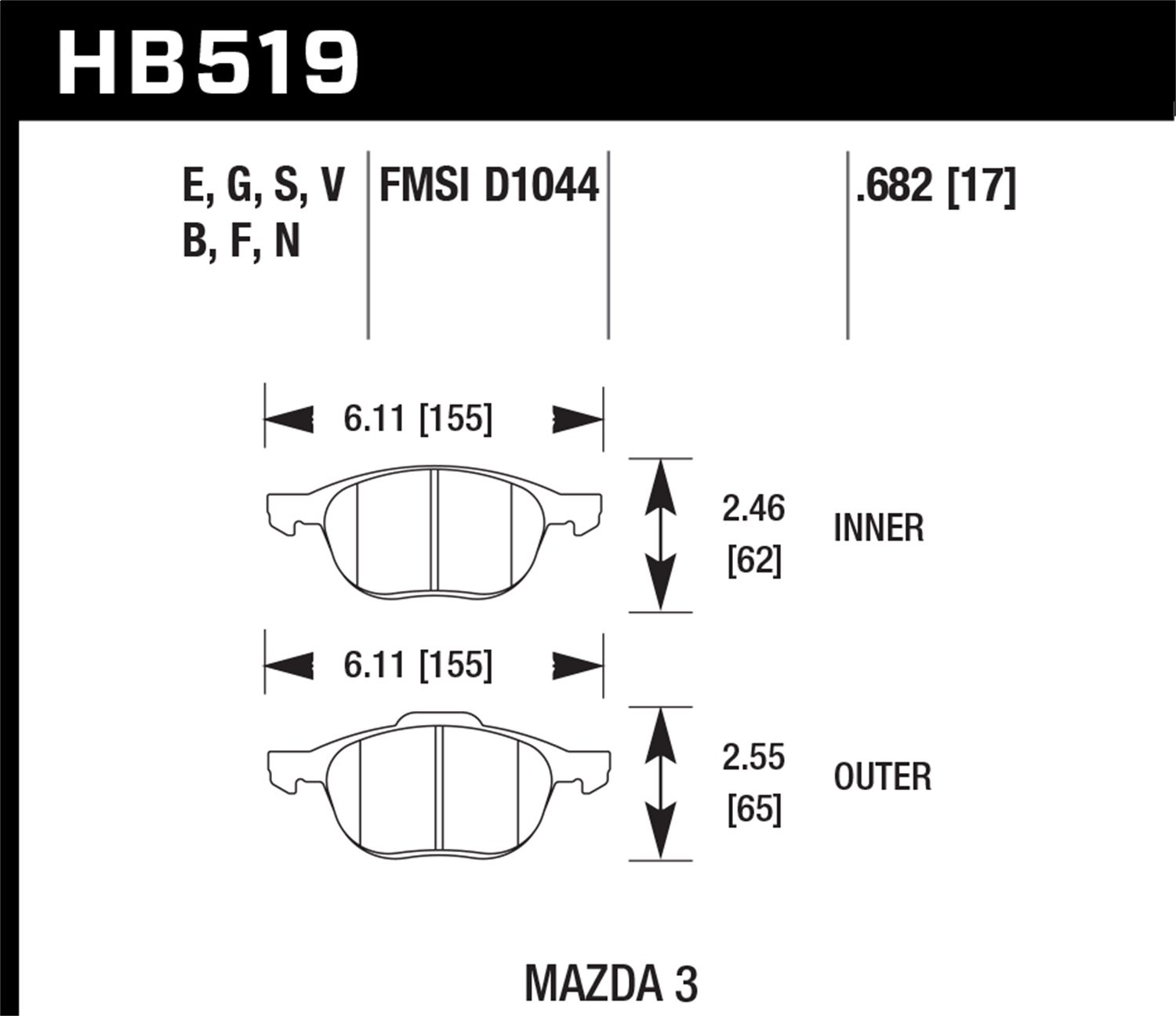 HB519F.682 HPS Performance Street Brake Pads - High Performance Ceramic Brake Pads for Cars & Trucks - Perfect for Daily Driving, Commuting & Street Racing