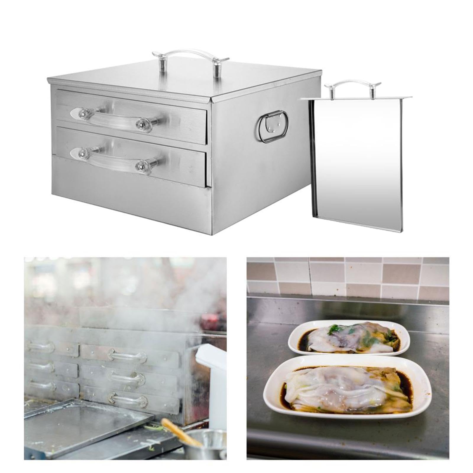2-Layer Rice Noodle Roll Steamer Machine - 28x26x16cm Dim Sum Maker with 3 Trays for Home Kitchen | Perfect for Making Cheung Fun, Rice Rolls & Steamed Buns | Great for Asian Cooking, Breakfast Prep & Restaurant-Style Dishes