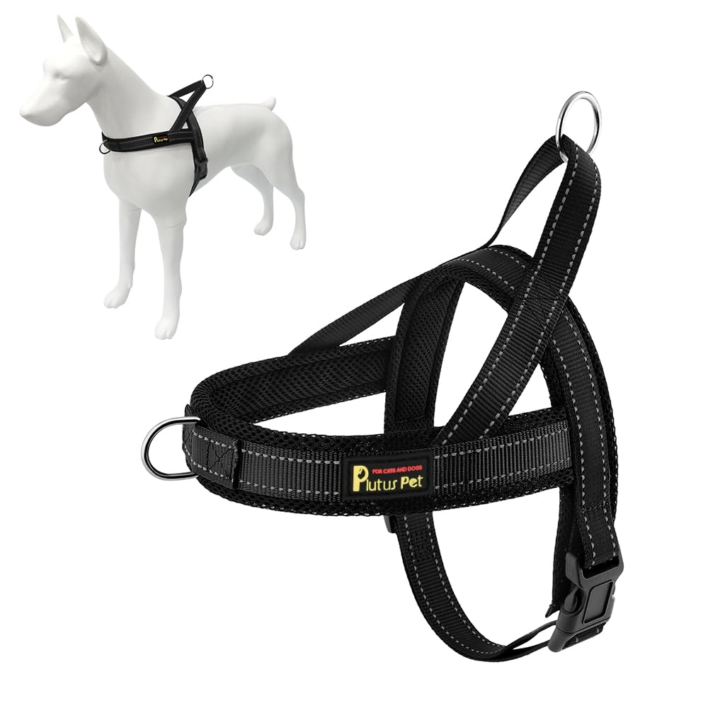 Plutus Pet No Pull Dog Harness - Breathable Mesh Padded, Adjustable Reflective Escape-Proof Vest for Small Medium Large Dogs (Size L, Black) - Perfect for Walking, Running & Outdoor Adventures