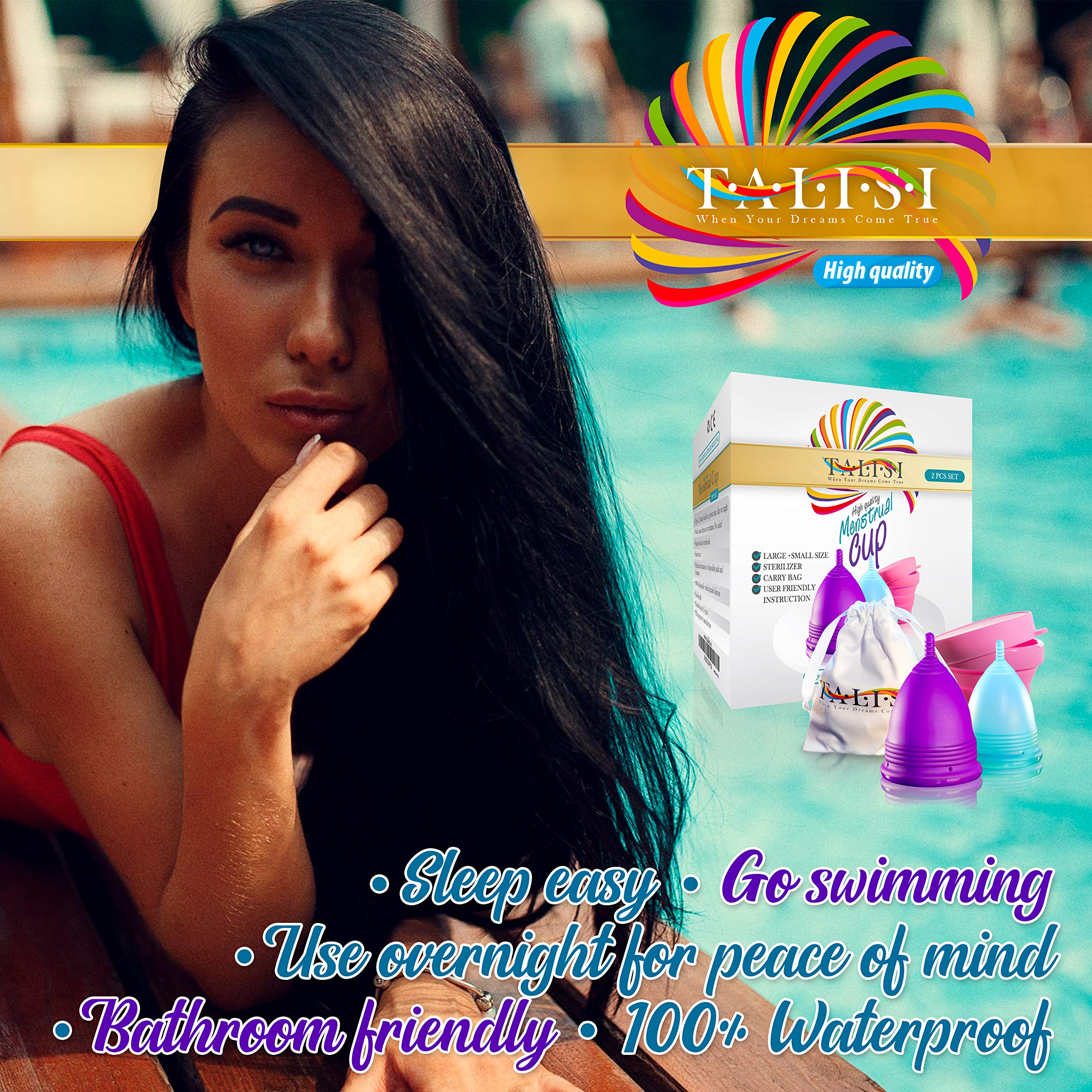 **Talisi Reusable Menstrual Cups – Soft Silicone Period Cups for Women – Large & Small Sizes for Regular & Heavy Flow – Includes Collapsible Sterilizer Case – Ideal for Travel, Gym & Active Lifestyles**