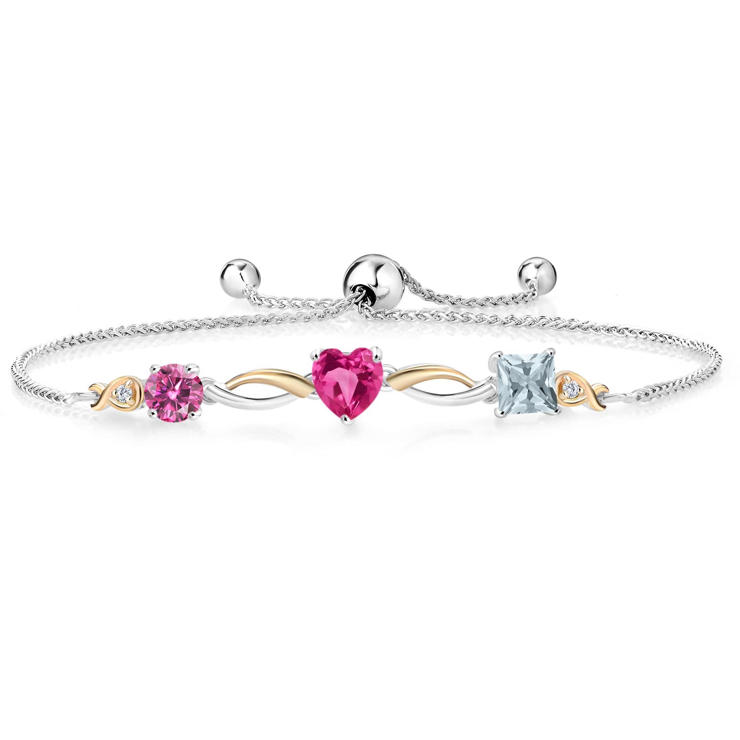 925 Sterling Silver & 10K Yellow Gold Lab-Grown Diamond Bracelet with Pink Moissanite & Sapphire (1.80 CTTW) | Elegant Women's Jewelry for Weddings, Anniversaries & Special Occasions