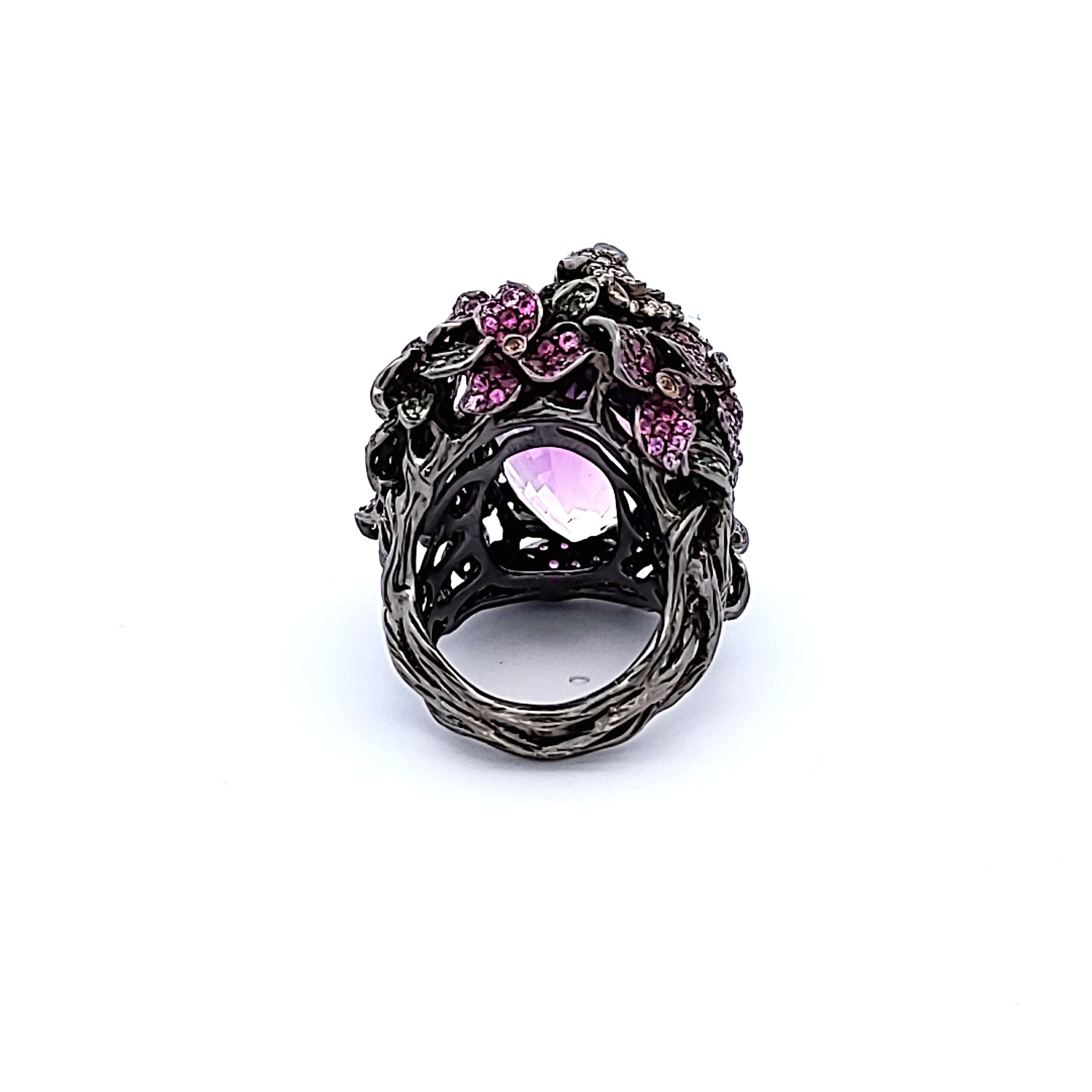 0.56 Carat Round Diamond Ruby & Sapphire 18K Gold Cocktail Ring for Women | Elegant Statement Jewelry for Parties, Weddings & Special Occasions