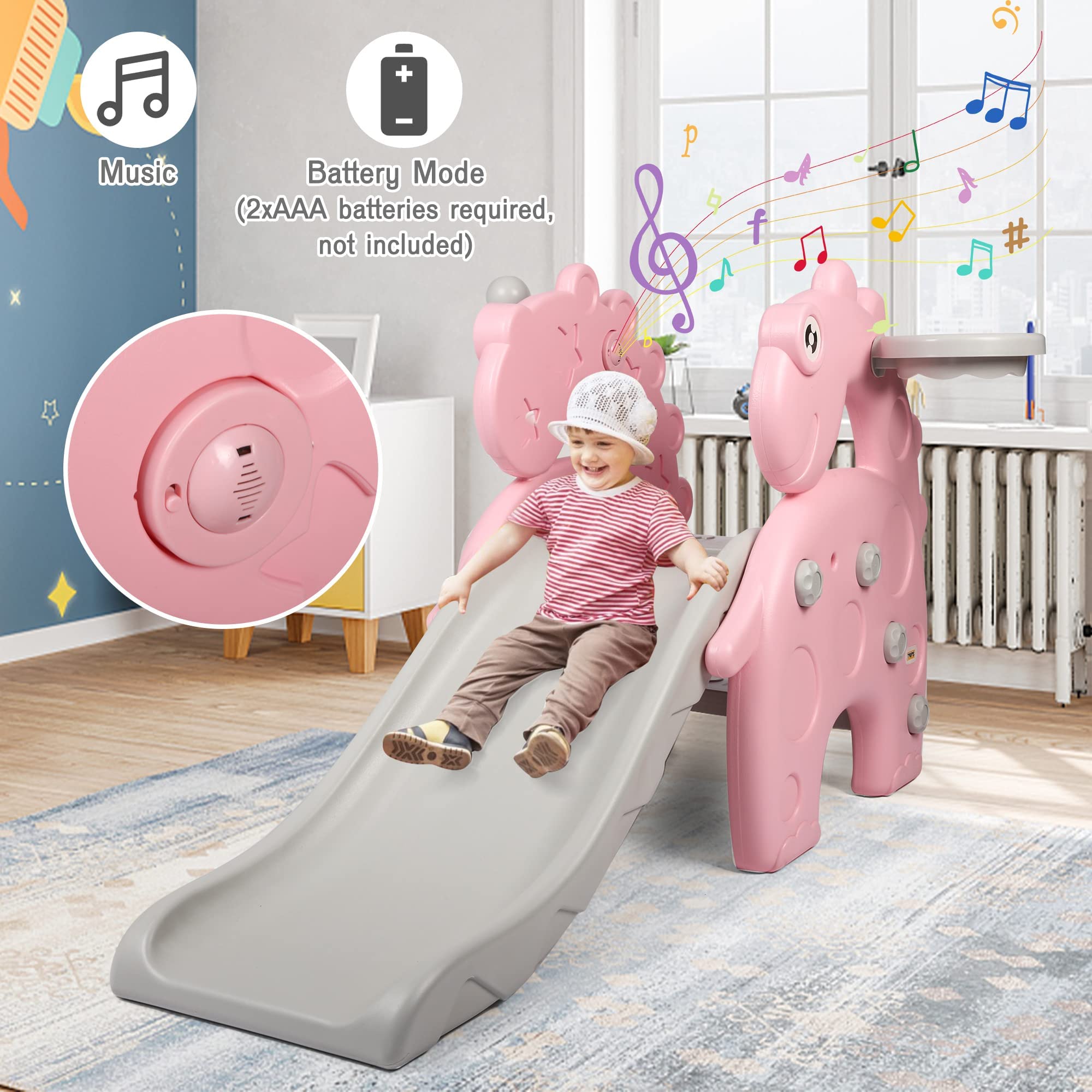 COLOR TREE Toddler Slide and Climber Playset - Outdoor Kids Playground Equipment with Basketball Hoop for Boys & Girls | Perfect for Backyard, Park & Indoor Play (Pink)