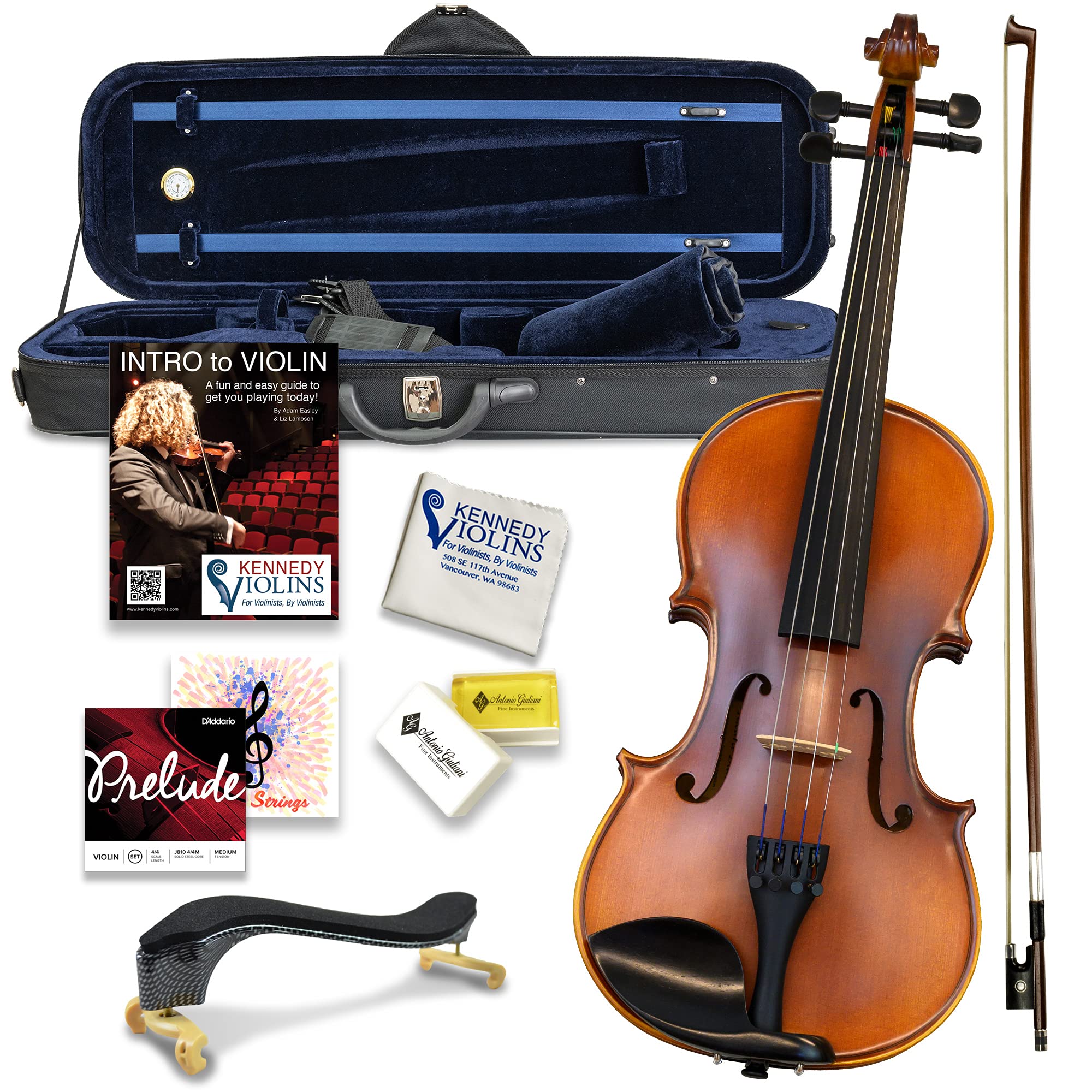Bunnel Premier 1/2 Size Violin Outfit with Carrying Case & Accessories - Solid Maple Wood & Ebony Fittings by Kennedy Violins - Perfect for Students, Beginners & Intermediate Players