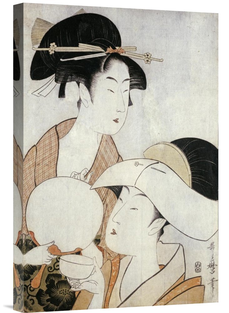 Kitagawa Utamaro Bust Portrait of Two Women - Japanese Ukiyo-e Art Print on Canvas - Gallery Wrap Giclee Wall Decor for Living Room, Bedroom & Office