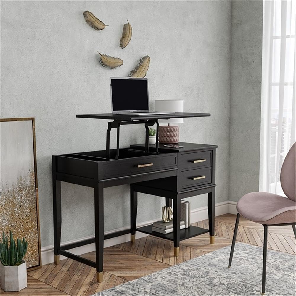 CosmoLiving by Cosmopolitan Westerleigh Lift-Top Computer Desk - Black, Modern Home Office Desk with Adjustable Height for Laptops & Workstations, Perfect for Small Spaces & Remote Work