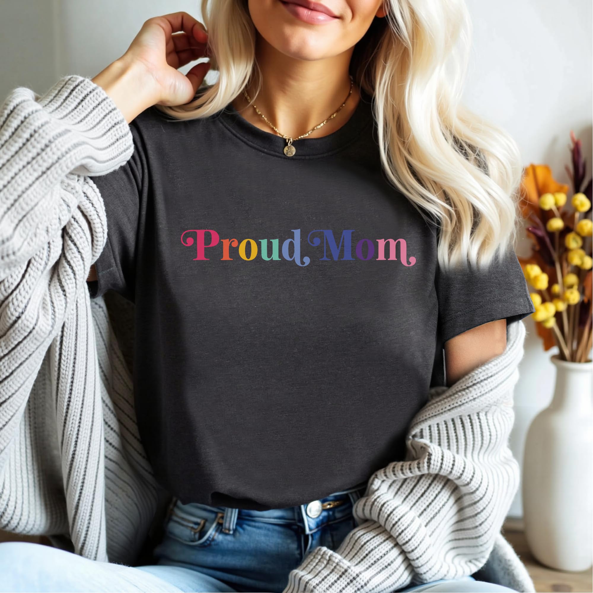 Proud Mom LGBT Pride Shirt - Rainbow Lesbian Mom Tee - Softstyle Unisex T-Shirt for Pride Month & LGBTQ+ Support