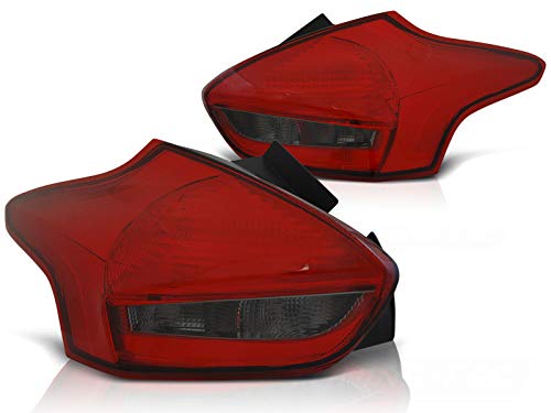 Ford Focus 3 Hatchback 2015-2018 LED Rear Tail Lights VR-791 - Red Smoke Lens Complete Pair (Driver & Passenger Side) - Direct Fit Replacement for Enhanced Visibility & Style