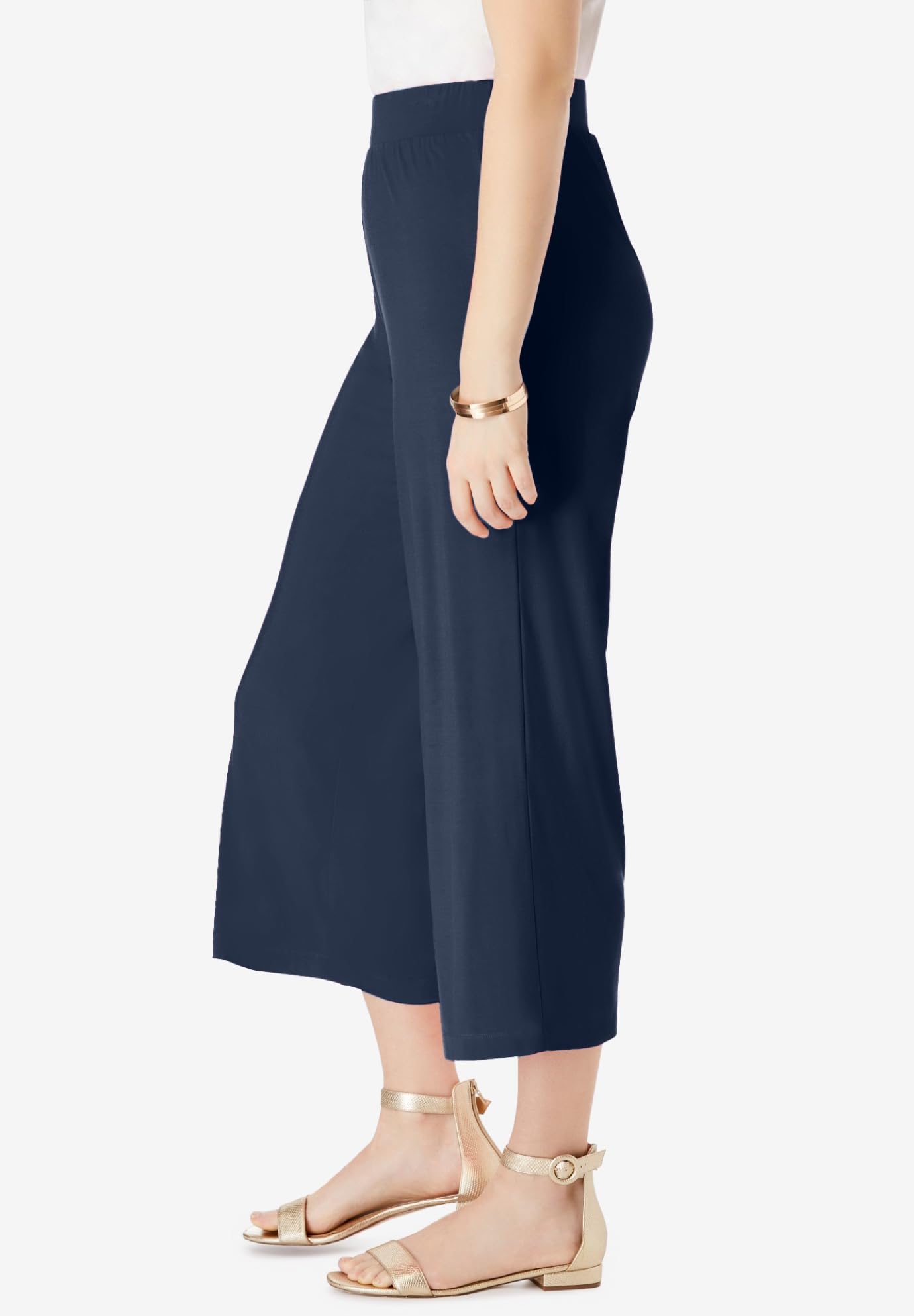 Jessica London Women's Plus Size Stretchy Knit Wide Leg Cropped Pants - Comfortable Everyday Wear for Work, Casual & Travel