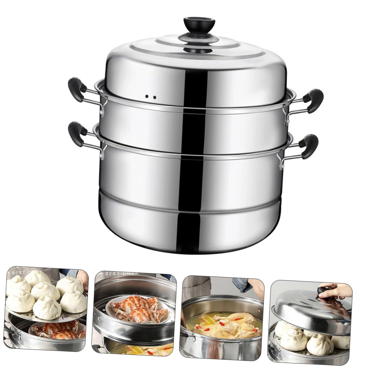 DOITOOL 3-Layer Stainless Steel Steamer Pot - Stackable Steaming Pot for Soup, Vegetables & Seafood | Durable Home Cookware for Healthy Cooking & Meal Prep