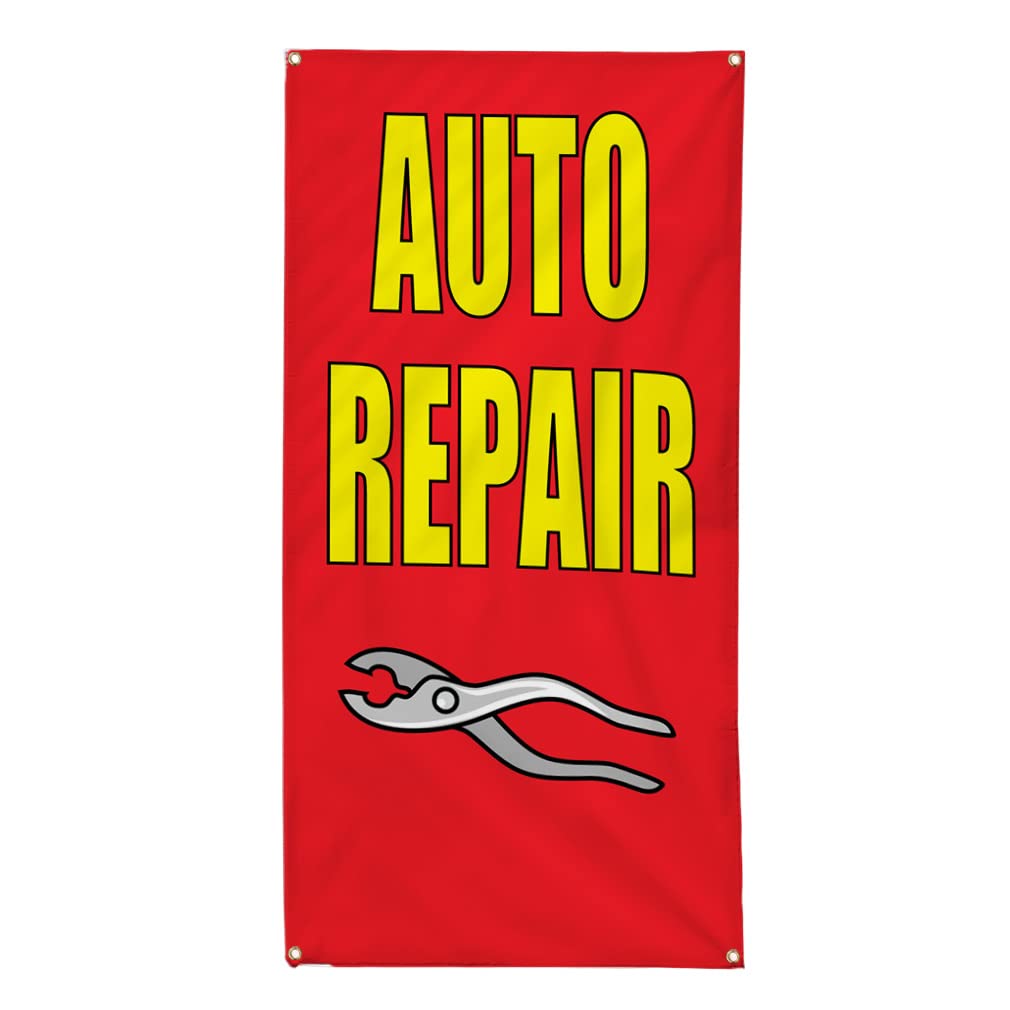 Custom Vertical Vinyl Banner for Auto Repair Shops - Weatherproof Outdoor Car Advertising Signs (144x60 Inches) with 10 Grommets - Perfect for Automotive Business Promotion, Industrial Yard Displays & Commercial Branding