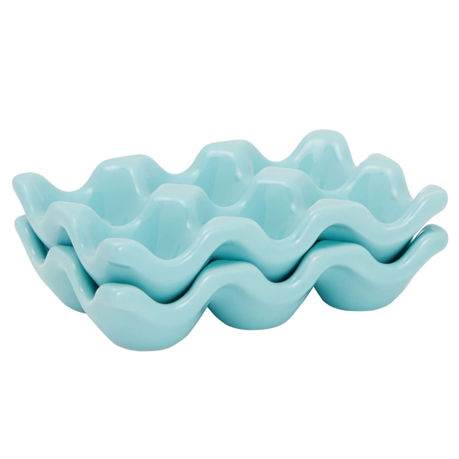 Farmlyn Creek Ceramic Egg Holder - 2 Pack Teal Porcelain Egg Tray for 6 Eggs | Countertop & Refrigerator Storage | Perfect for Easter Egg Painting, Hard Boiled Eggs & Kitchen Organization | Durable & Stylish Home Decor
