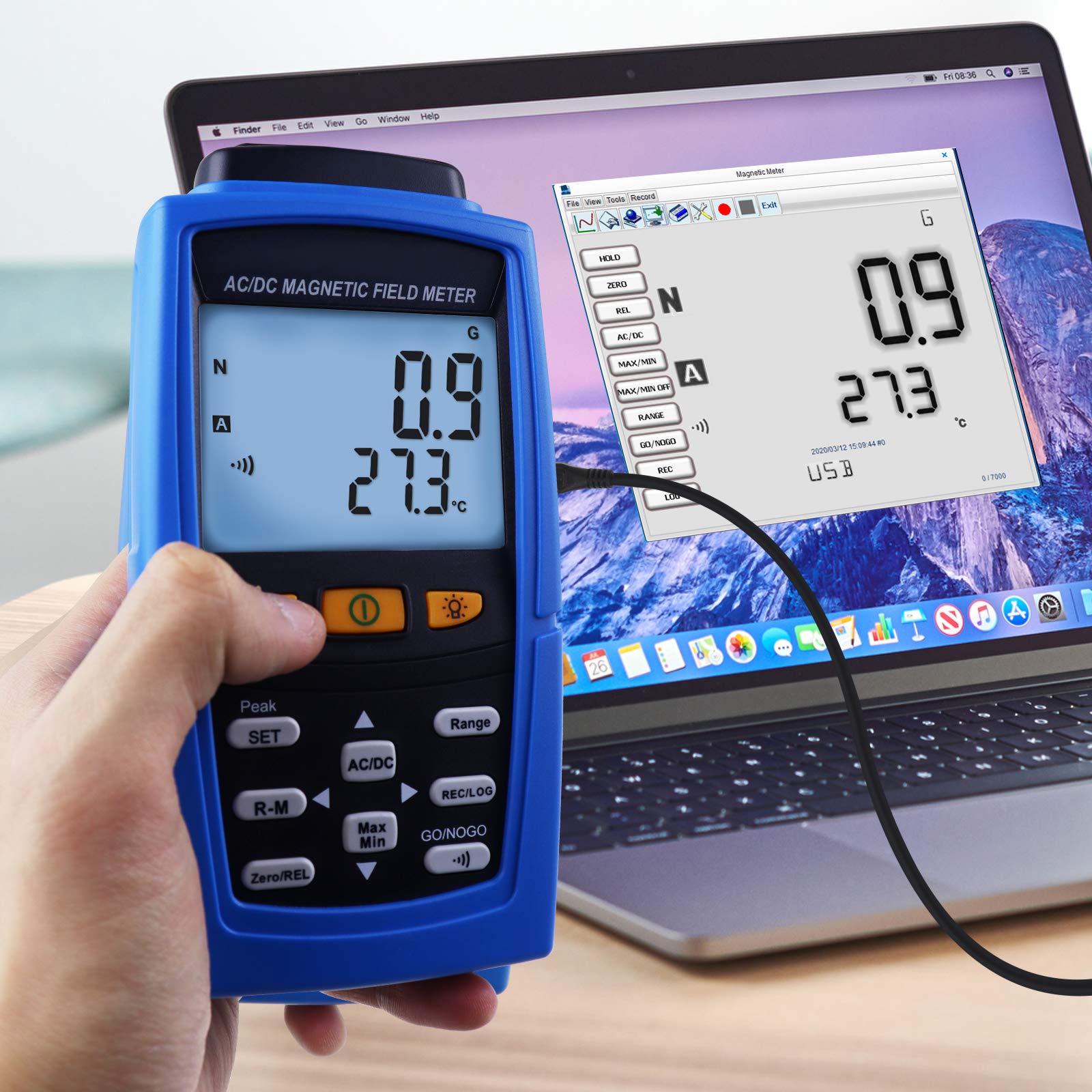 AC/DC Gaussmeter - Digital Magnetic Field Strength Meter with 3000mT (30000 Gauss) Range, N/S Polarity Detection & Auto/Manual Data Recording - Ideal for Industrial Testing, Laboratory Research and Permanent Magnet Analysis