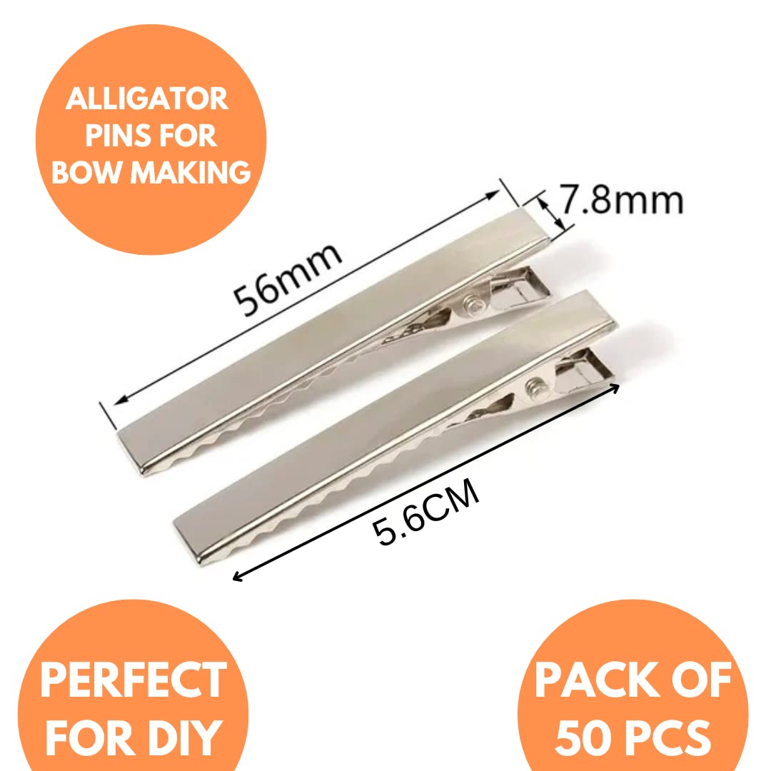 RAWAT® 50pc Silver Metal Hair Clips | Alligator Pins for DIY Hair Accessories (5.5cm) | Perfect for Hair Styling, Braiding, and Updos