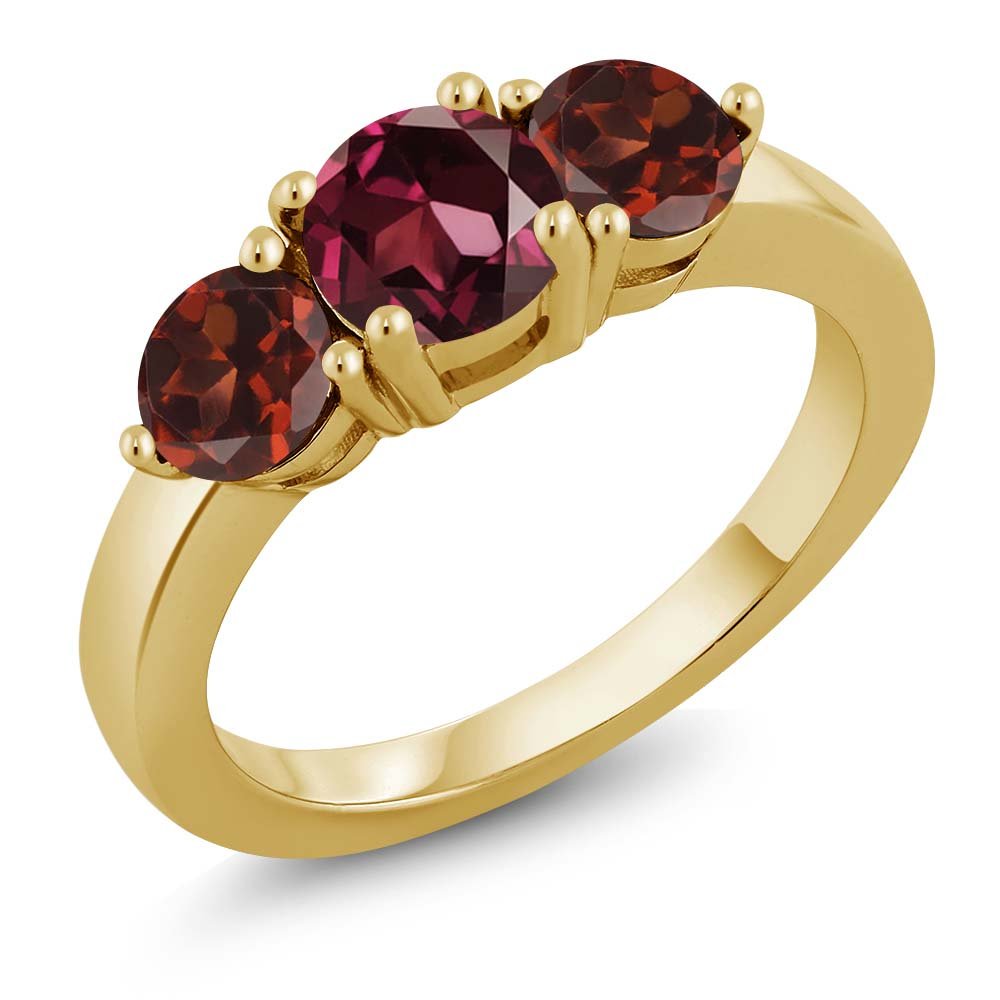 2.20 Ct Round Red Rhodolite Garnet Ring - 18K Yellow Gold Plated Silver Jewelry for Women - Perfect for Weddings, Anniversaries & Special Occasions