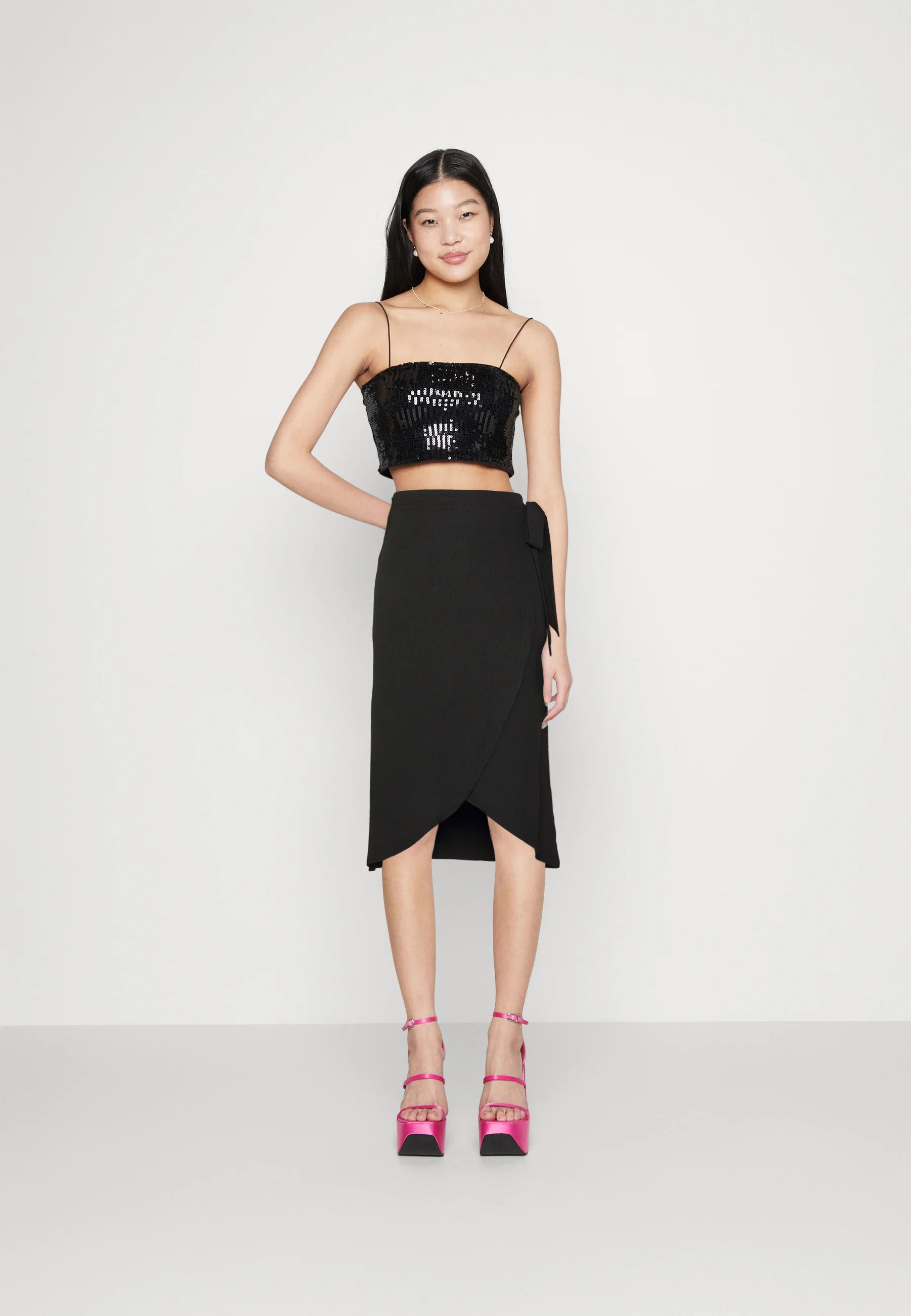 OONAGH Wrap Skirt for Women - Black Midi Skirt with Side Slit, High Waist Flowy Skirt for Summer, Beach, Vacation & Boho Style Outfits