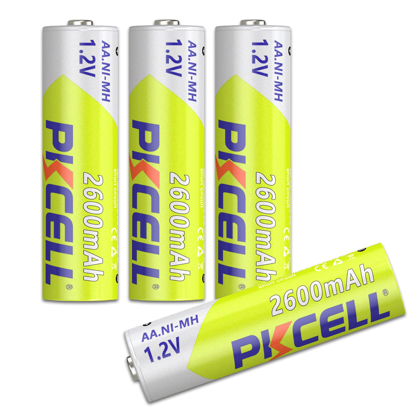 PKCELL Basics 4-Pack AA Rechargeable Batteries - 2600mAh High Capacity Ni-MH Battery with Pre-Charged for Digital Cameras, Flashlights, Toys & Electronics - 1.2V Long Lasting Power Supply