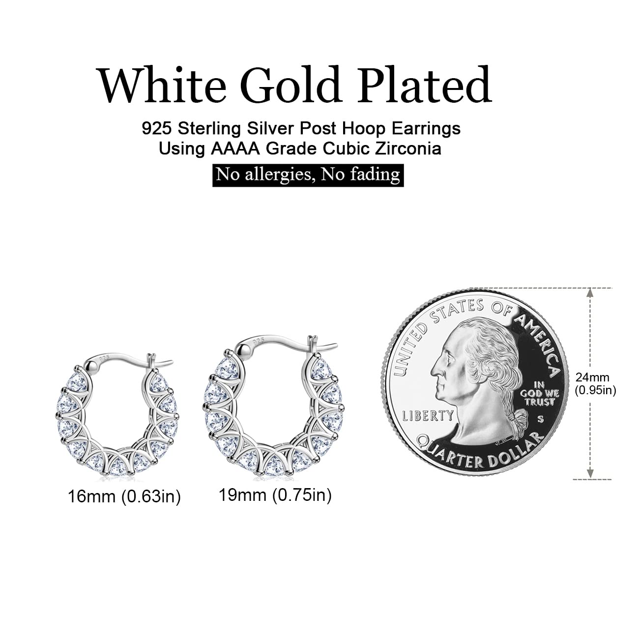 Hypoallergenic Sterling Silver & 14k Gold Cubic Zirconia Hoop Earrings for Women - Diamond Huggies Earrings for Everyday Wear, Parties & Special Occasions
