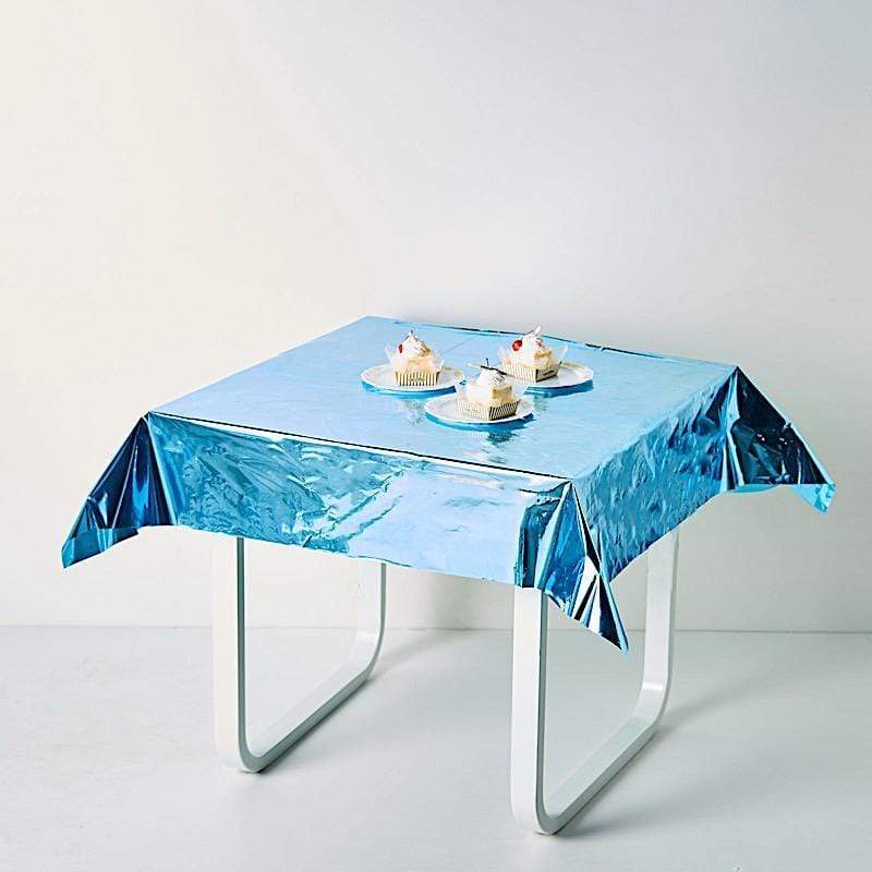 50 x 50 Inch Silver Metallic Disposable Plastic Tablecloths - Perfect for Parties, Weddings, and Events - Waterproof & Wrinkle-Free