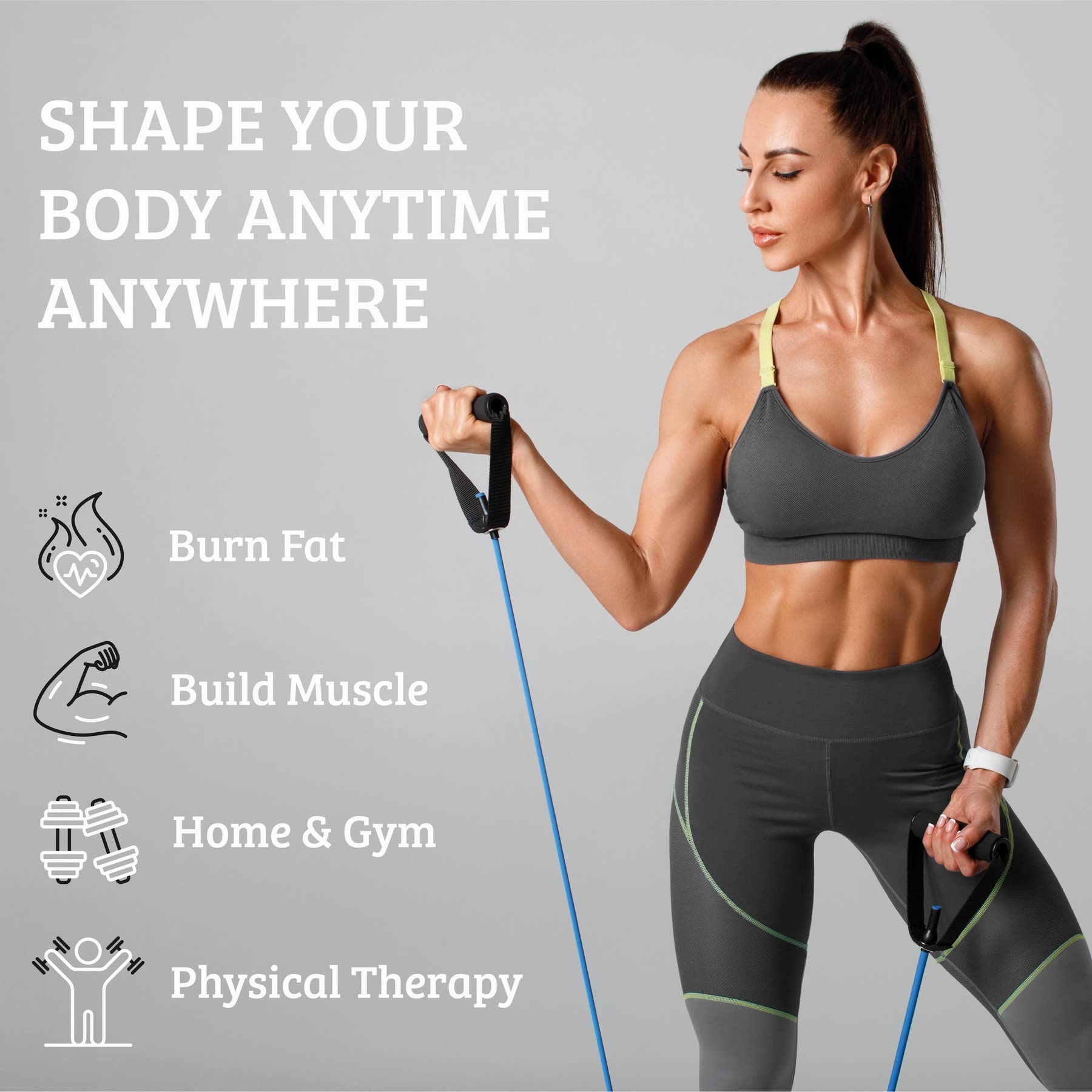 AFX Sports 5-Piece Resistance Bands Set with Handles & Ankle Straps - Home Gym Equipment for Strength Training, Yoga, Pilates & Physical Therapy - Perfect for Full-Body Workouts at Home or Travel Fitness