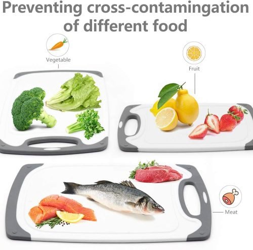 4-Piece Non-Slip Cutting Board Set with Easy-Grip Handles & Bonus Knife - Durable Kitchen Chopping Boards for Meat, Vegetables, Fruits - Perfect for Home Cooking, Meal Prep & Professional Chefs