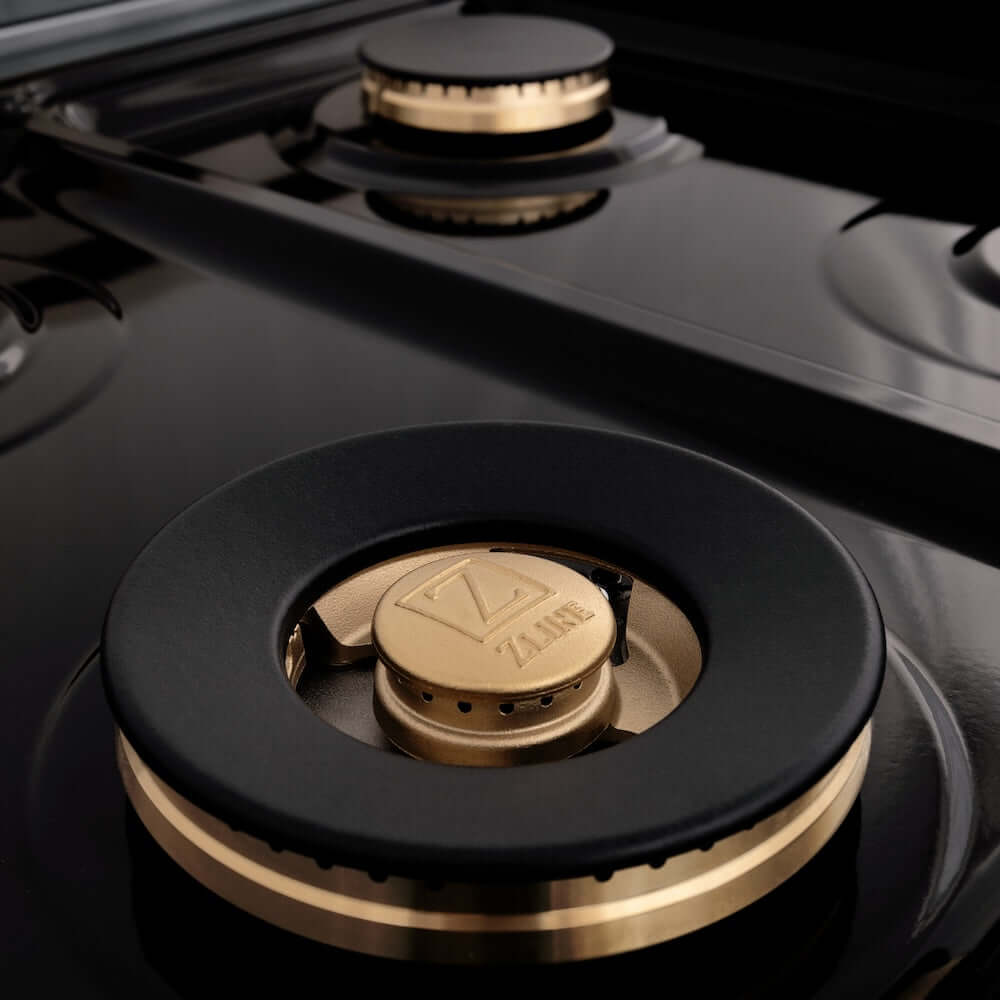 ZLINE Autograph Edition 48-inch 6.0 cu. ft. Dual Fuel Range with 7-Burner Gas Cooktop & 2 Electric Ovens - Satin Stainless Steel, Black Matte Doors & Champagne Bronze Accents (RASZ BLM 48 CB) | Professional Kitchen Appliance for Home Chefs & Cooking Enthusiasts