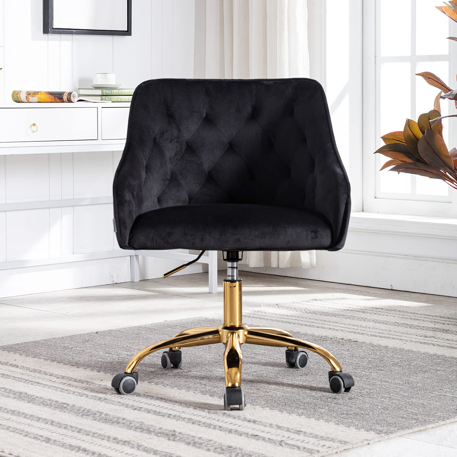 Goujxcy Velvet Home Office Chair with Metal Base - Adjustable Swivel Desk Chair with Arms for Modern Workspace | Perfect for Remote Work, Gaming & Study