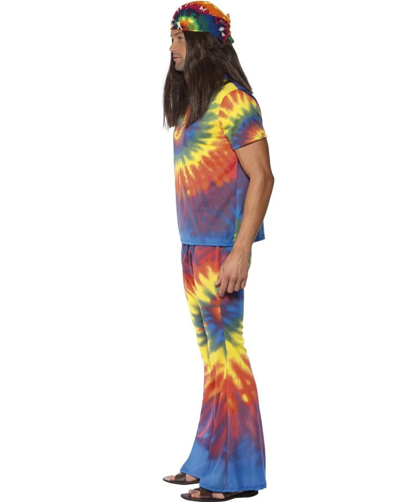 Vibrant 60s Rainbow Tie Dye Men's Costume - Hippie Outfit for Halloween, Theme Parties & Music Festivals