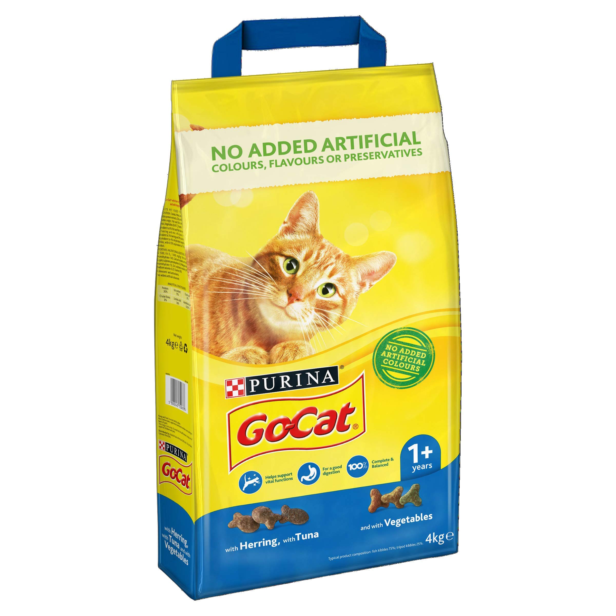 Premium Go-Cat Complete Adult Dry Cat Food with Tuna & Herring - Nutrient-Rich Formula with Vegetables - 4kg Bag for Healthy Skin & Coat - Perfect for Indoor & Outdoor Cats