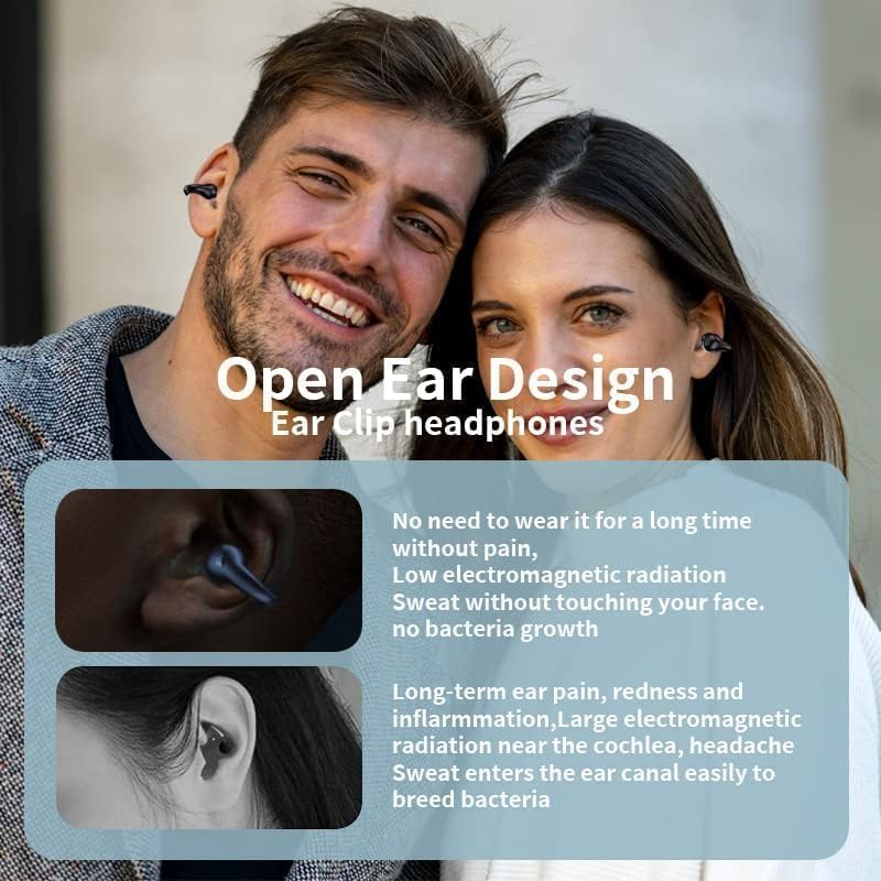 Open Ear Clip Wireless Earbuds Bluetooth 5.3 - Sports Headphones with Built-in Mic, Earhooks & Wireless Charging Case, IPX5 Waterproof for Running, Gym & Outdoor Activities