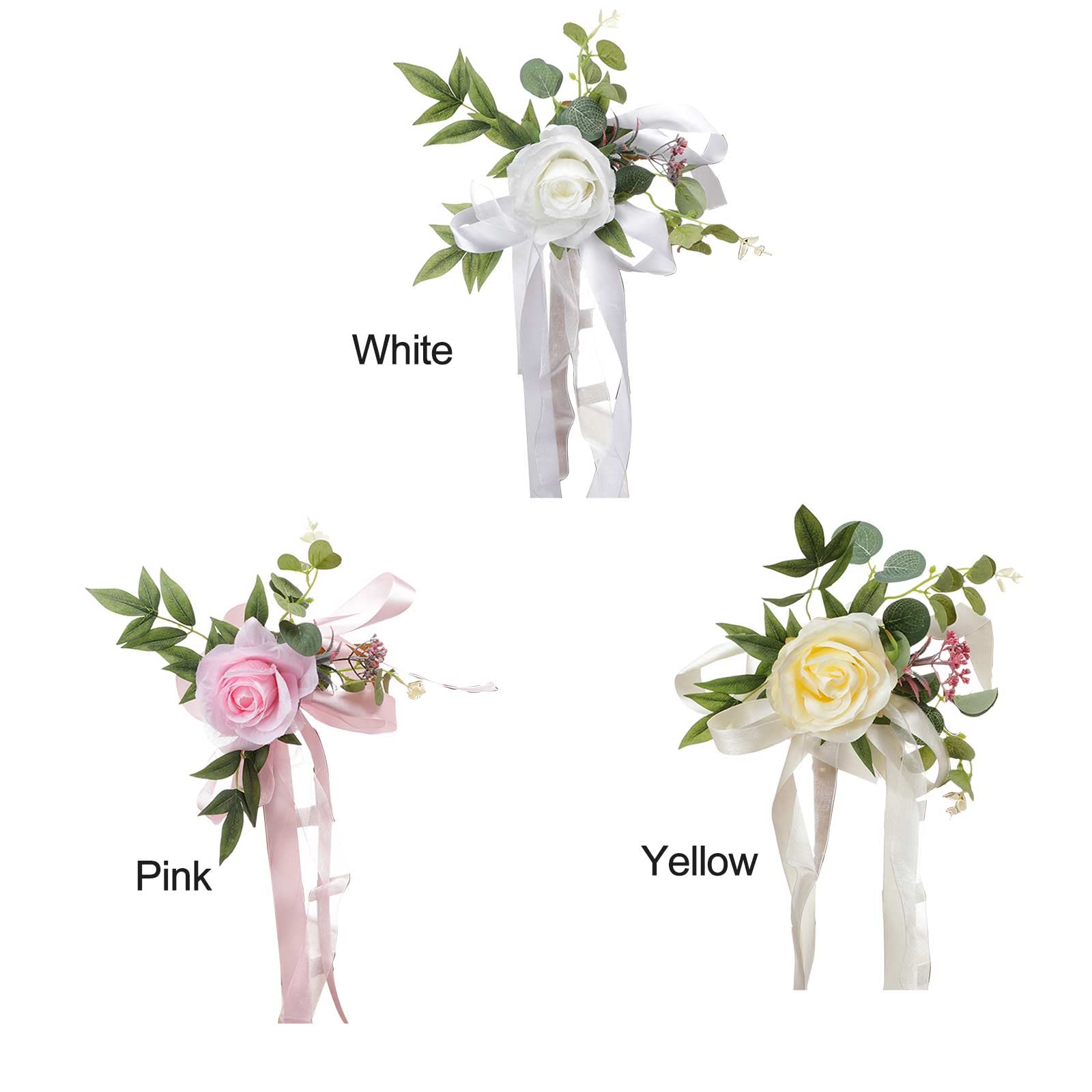 6-Pack Wedding Aisle Chair Decorations - Pink Artificial Rose Flower Swag with Ribbons for Church, Bench & Pew Bows | Perfect for Wedding Ceremony Decor, Bridal Showers & Romantic Events