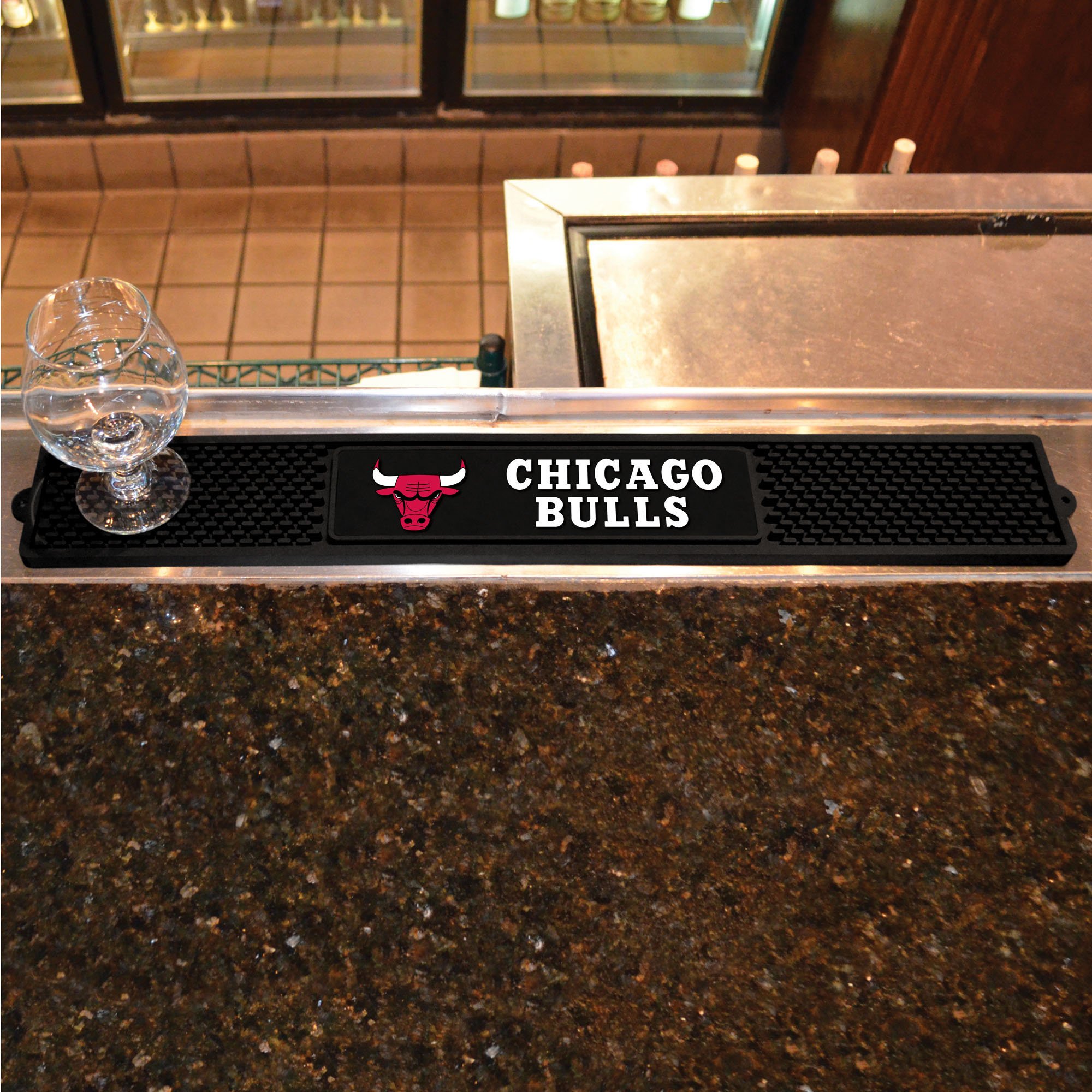 Chicago Bulls NBA Bar Mat - 3.25x24 Inch Durable Drink Coaster & Dish Drying Mat - Non-Slip Counter Protector for Beer, Wine & Kitchen Use - Easy to Clean & Reusable - Perfect for Game Nights & Home Bars