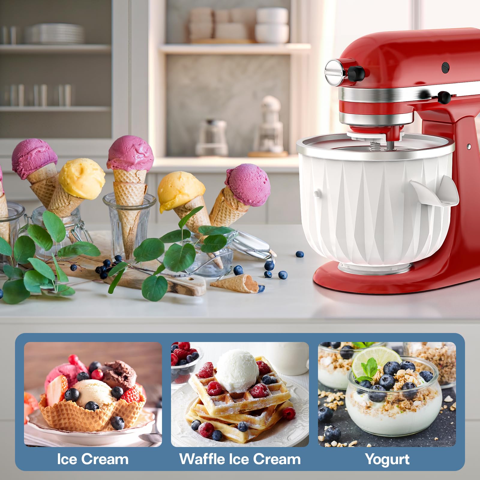 KitchenAid Ice Cream Maker Attachment - 2 Quart Frozen Dessert Maker for Ice Cream, Sorbet & Gelato | Compatible with 4.5+ Qt Stand Mixers | Includes Ice Cream Scoop | Perfect for Summer Parties, Family Gatherings & DIY Frozen Treats