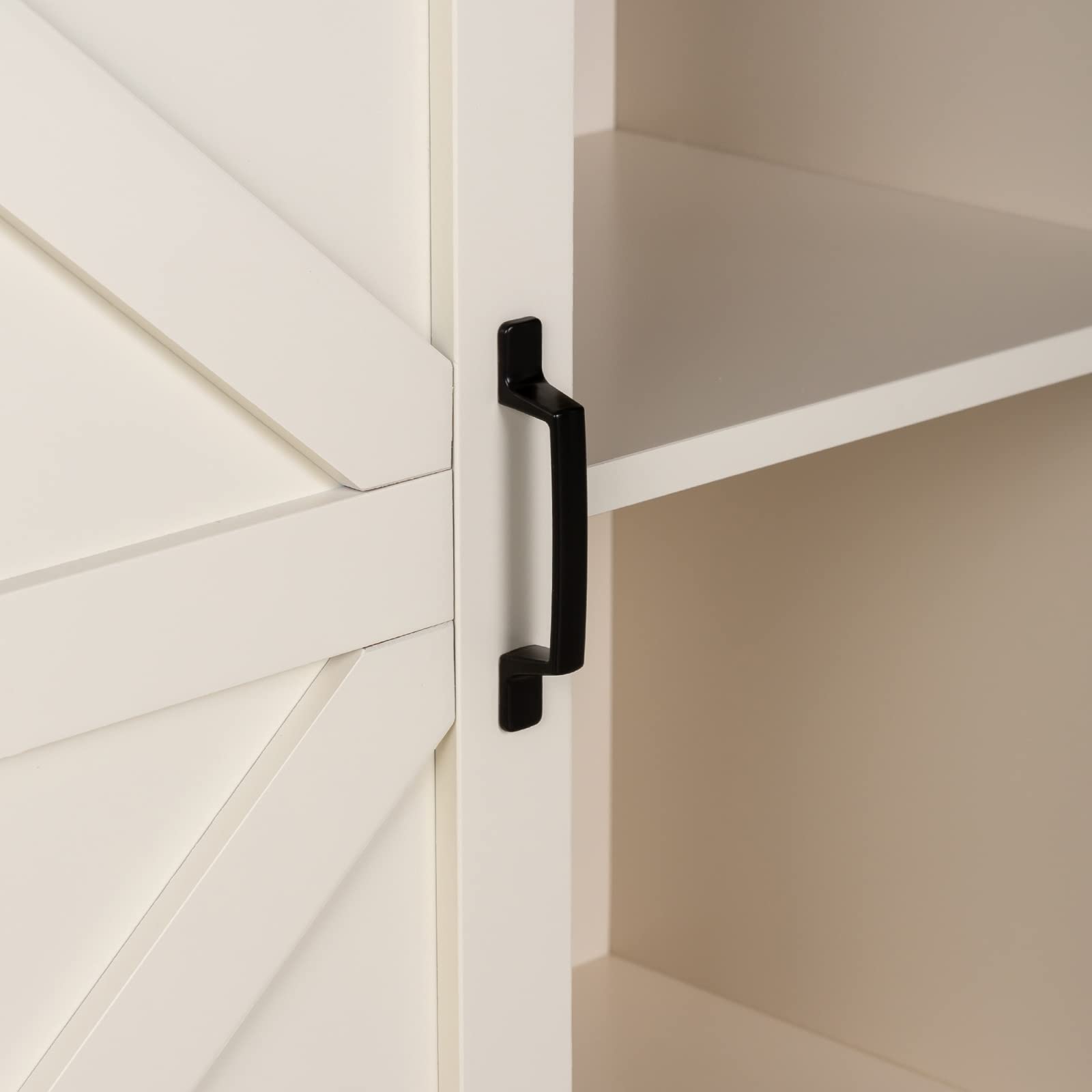 Sophia & William Farmhouse Coffee Bar Cabinet - Kitchen Buffet Storage with Sliding Barn Door, Ivory White - Perfect for Dining Room, Living Room & Home Bar Decor